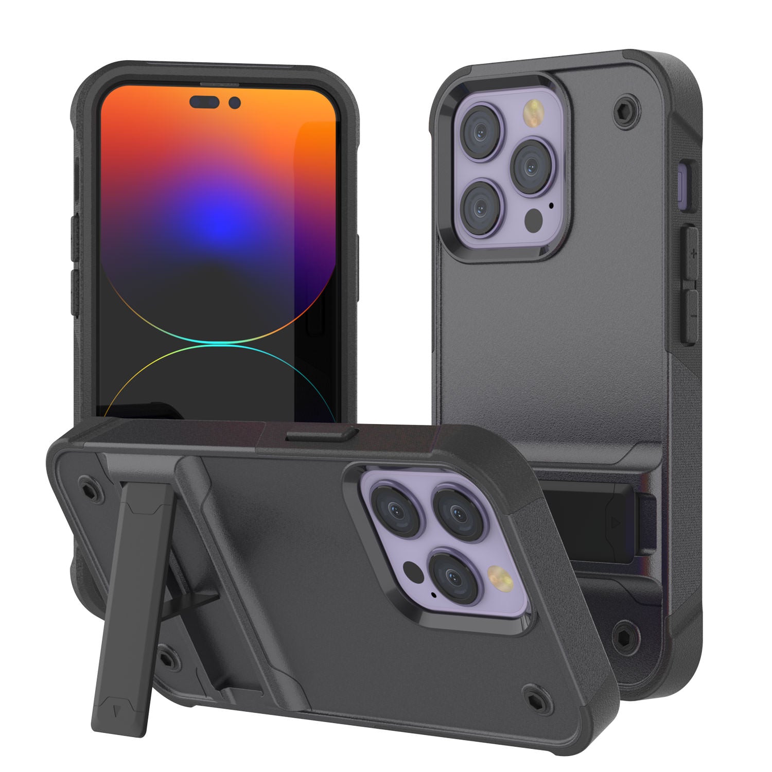 Punkcase iPhone 14 Pro Case [Reliance Series] Protective Hybrid Military Grade Cover W/Built-in Kickstand [Purple-Navy]