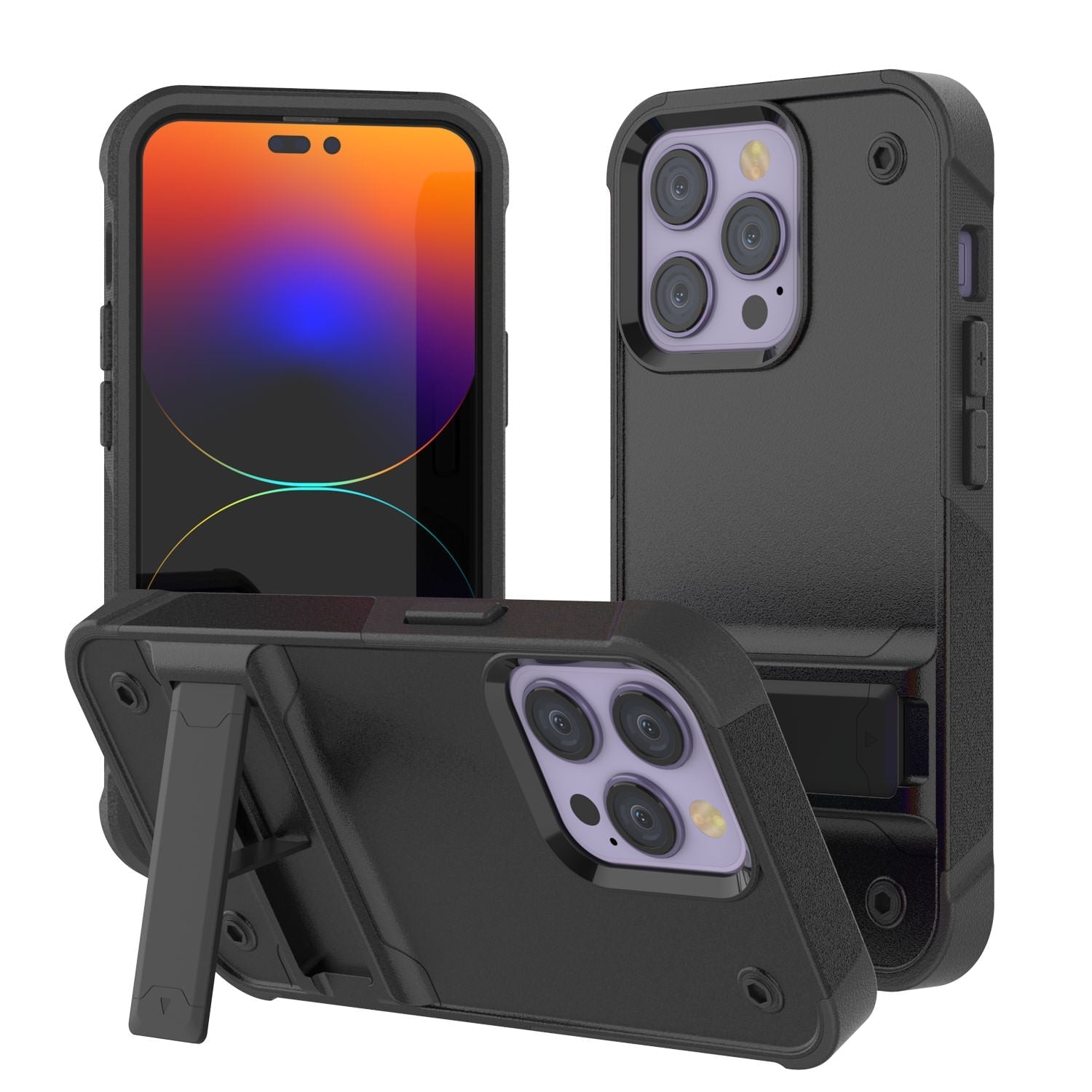 Punkcase iPhone 14 Pro Case [Reliance Series] Protective Hybrid Military Grade Cover W/Built-in Kickstand [Navy-Black]