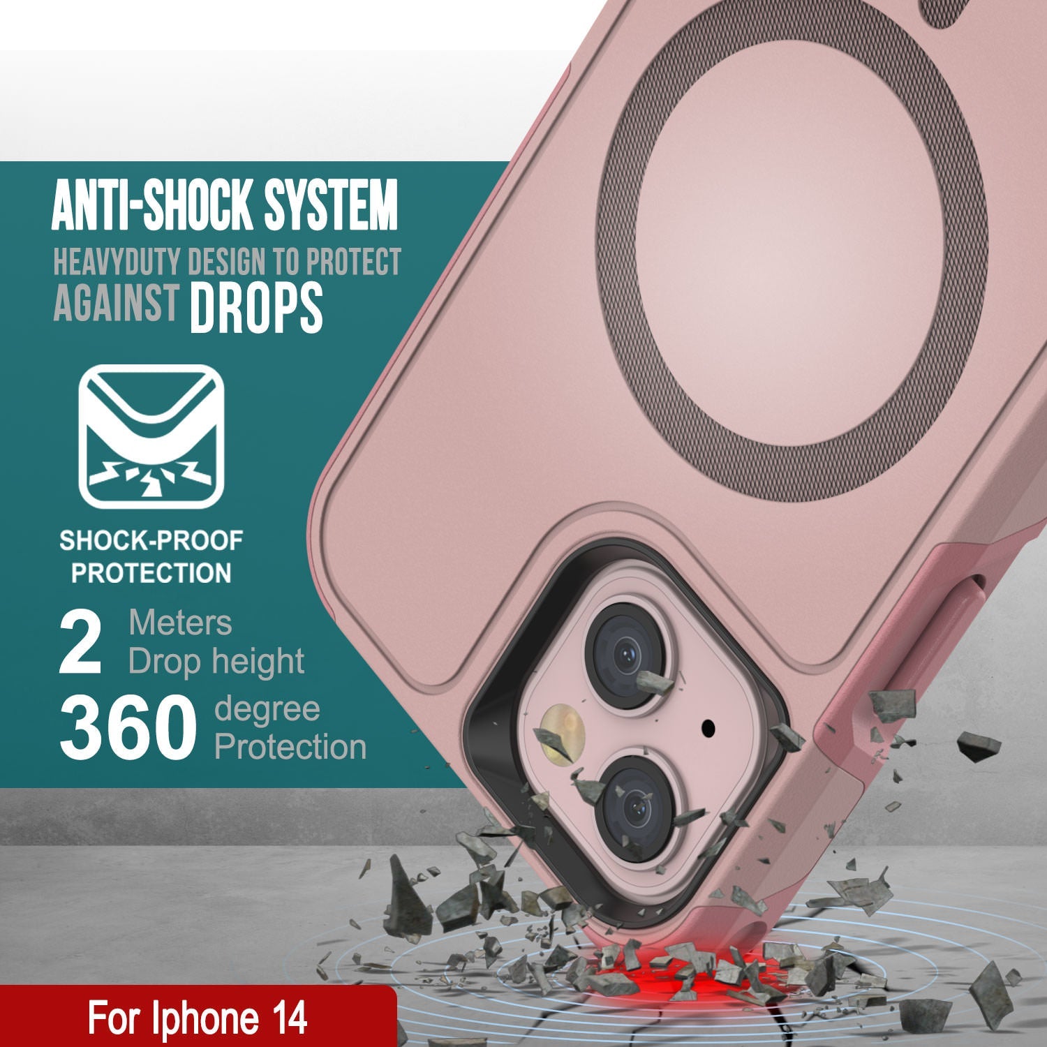 PunkCase iPhone 14 Case, [Spartan X Series] Rugged Heavy Duty Cover W/Kickstand+MagRing [pink]