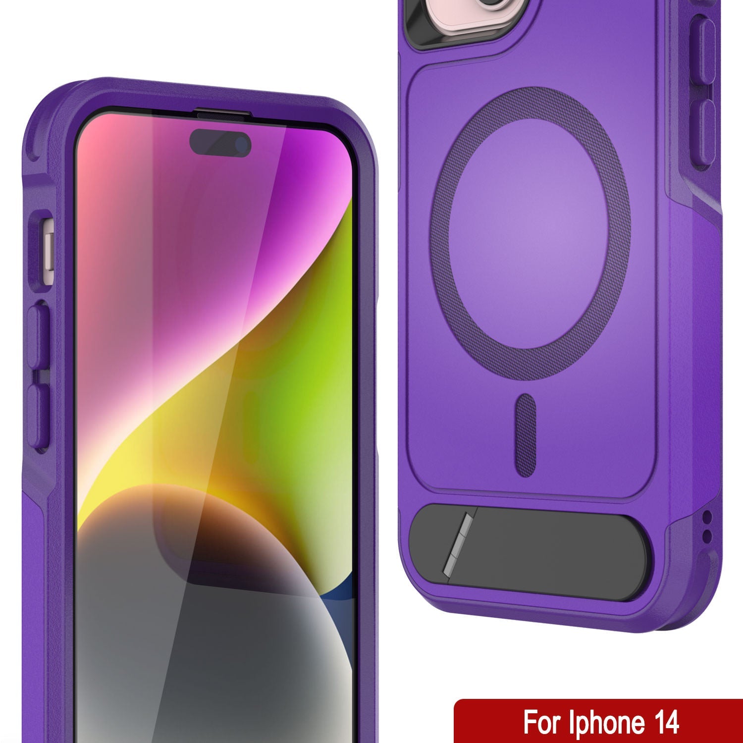 PunkCase iPhone 14 Case, [Spartan X Series] Rugged Heavy Duty Cover W/Kickstand+MagRing [purple]