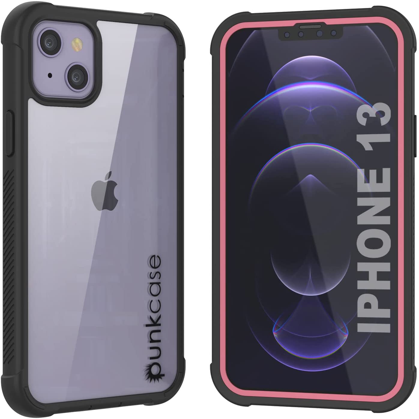 PunkCase iPhone 13 Case, [Spartan Series] Clear Rugged Heavy Duty Cover W/Built in Screen Protector [Purple]