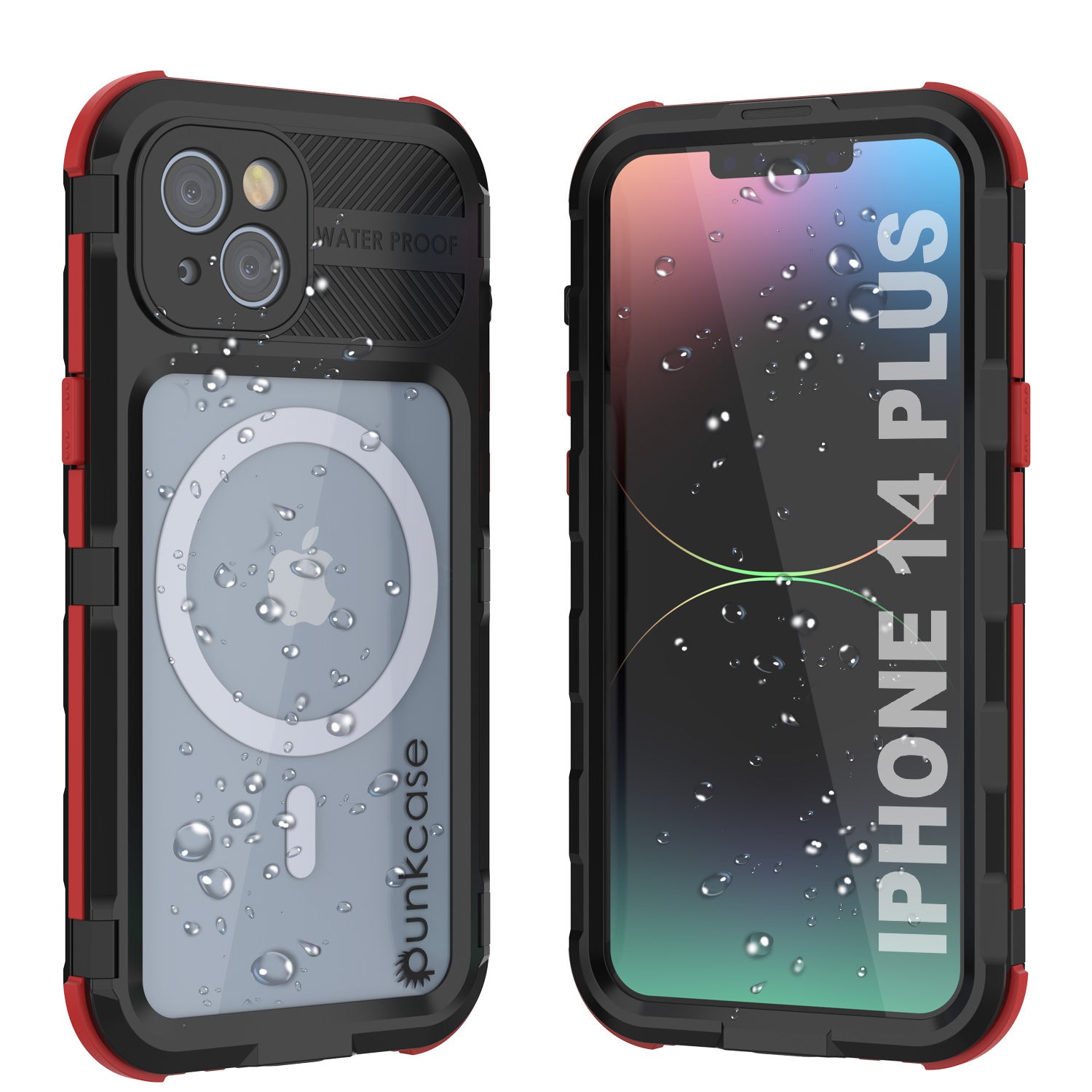 iPhone 14 Plus Metal Extreme 2.0 Series Aluminum Waterproof Case IP68 W/Buillt in Screen Protector [Red-Black]