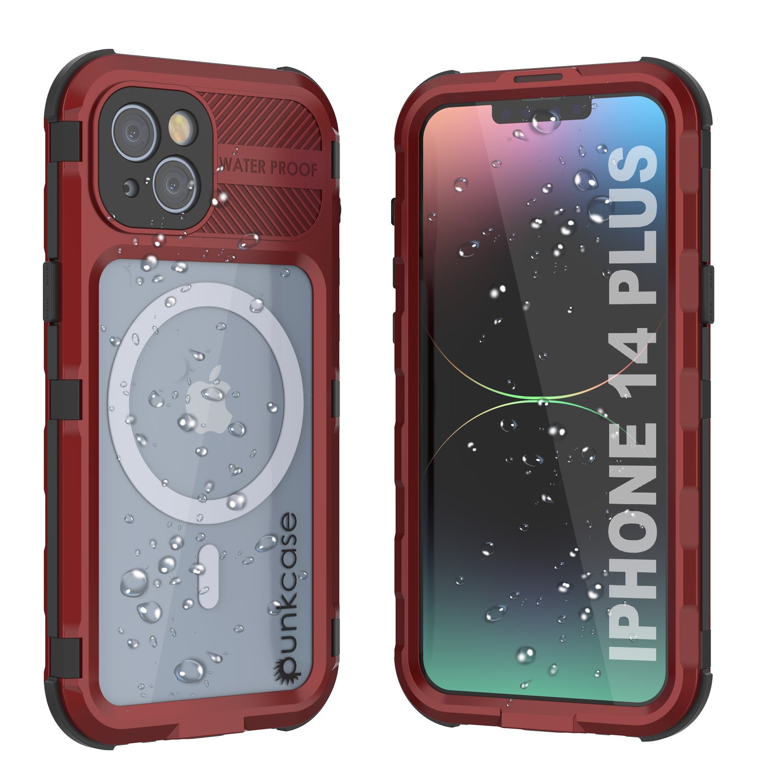 iPhone 14 Plus Metal Extreme 2.0 Series Aluminum Waterproof Case IP68 W/Buillt in Screen Protector [Black-Red]