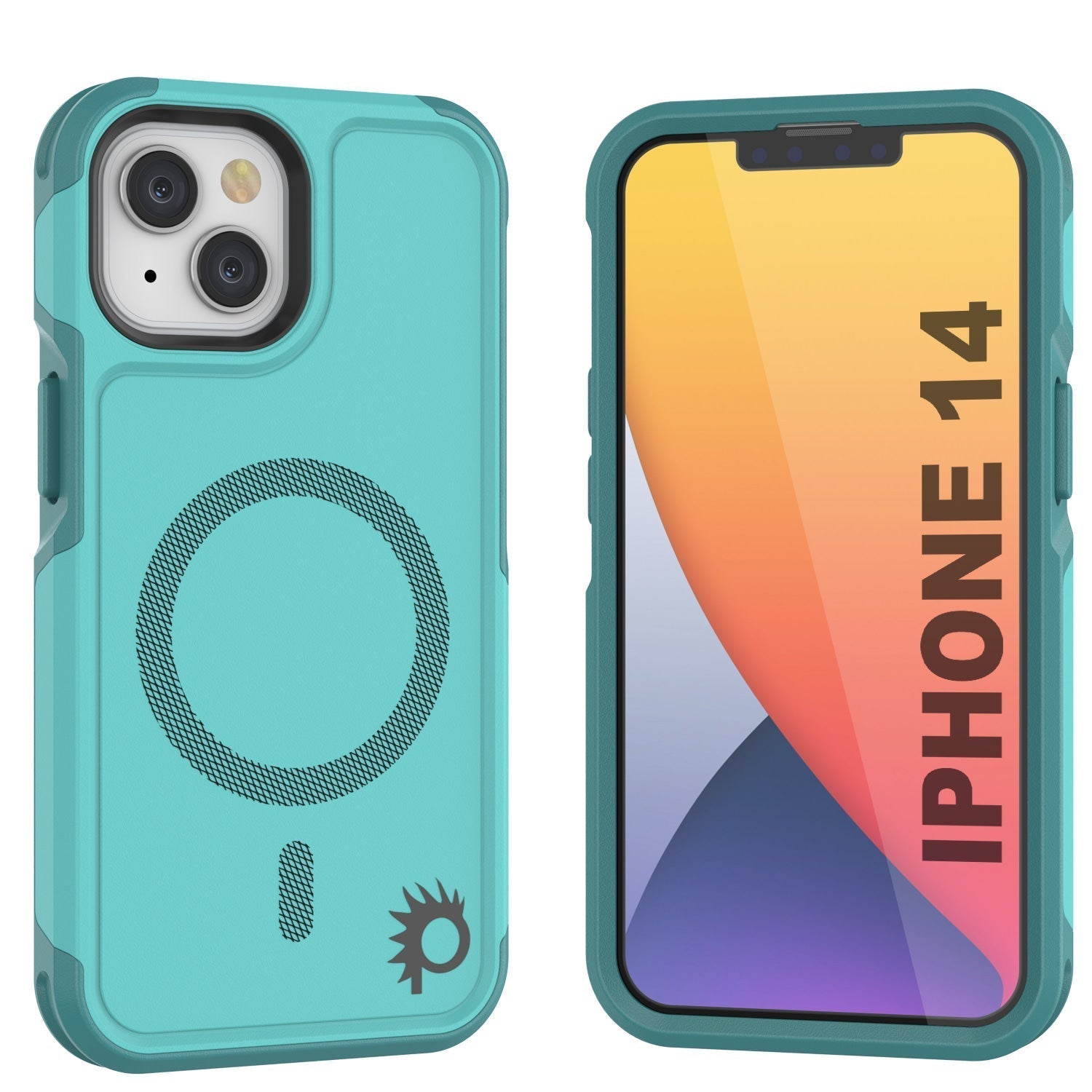 PunkCase iPhone 14 Case, [Spartan 2.0 Series] Clear Rugged Heavy Duty Cover W/Built in Screen Protector [Teal]