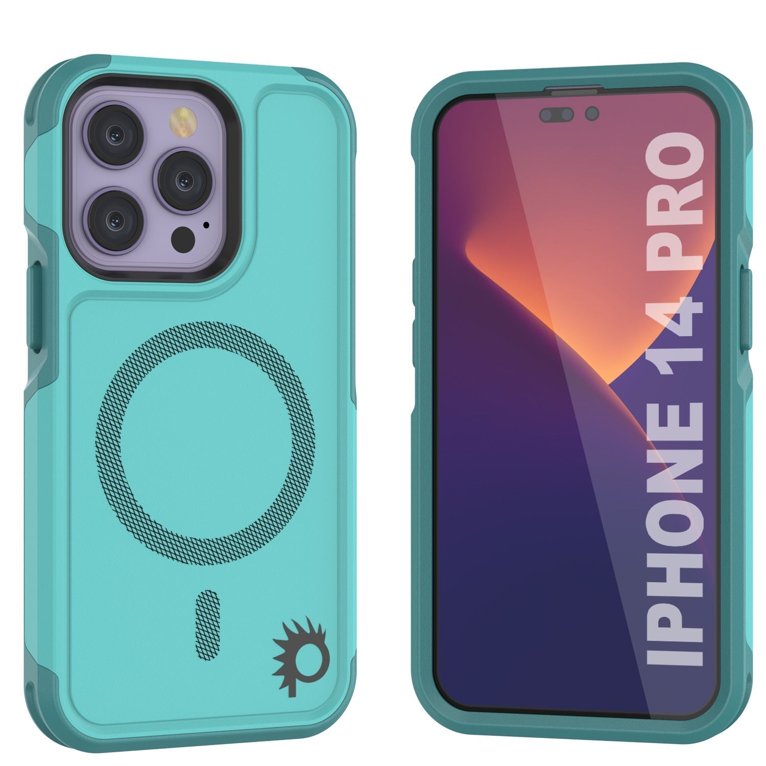PunkCase iPhone 14 Pro Case, [Spartan 2.0 Series] Clear Rugged Heavy Duty Cover W/Built in Screen Protector [Teal]