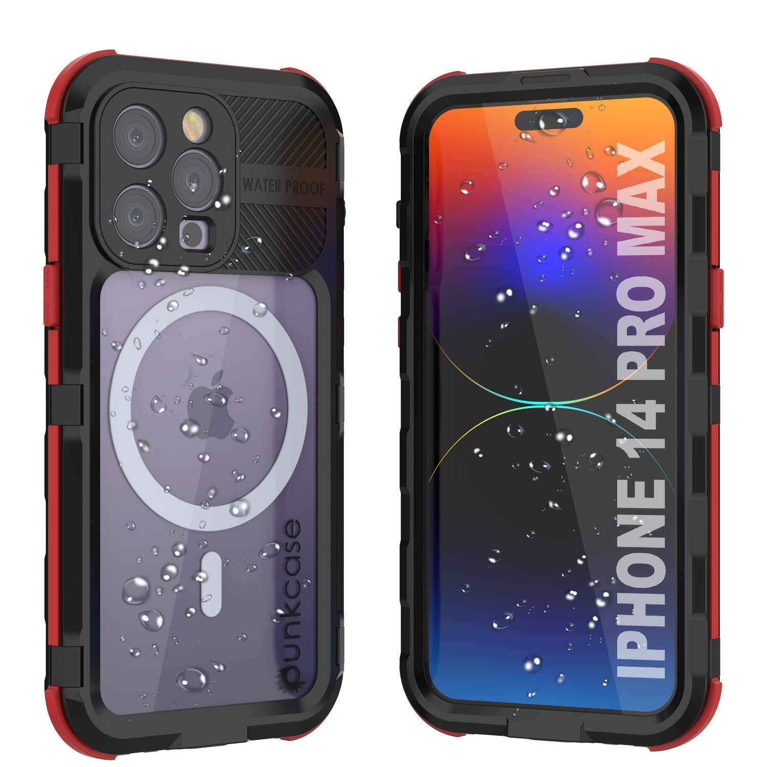 iPhone 14 Pro Max Metal Extreme 2.0 Series Aluminum Waterproof Case IP68 W/Buillt in Screen Protector [Red-Black]