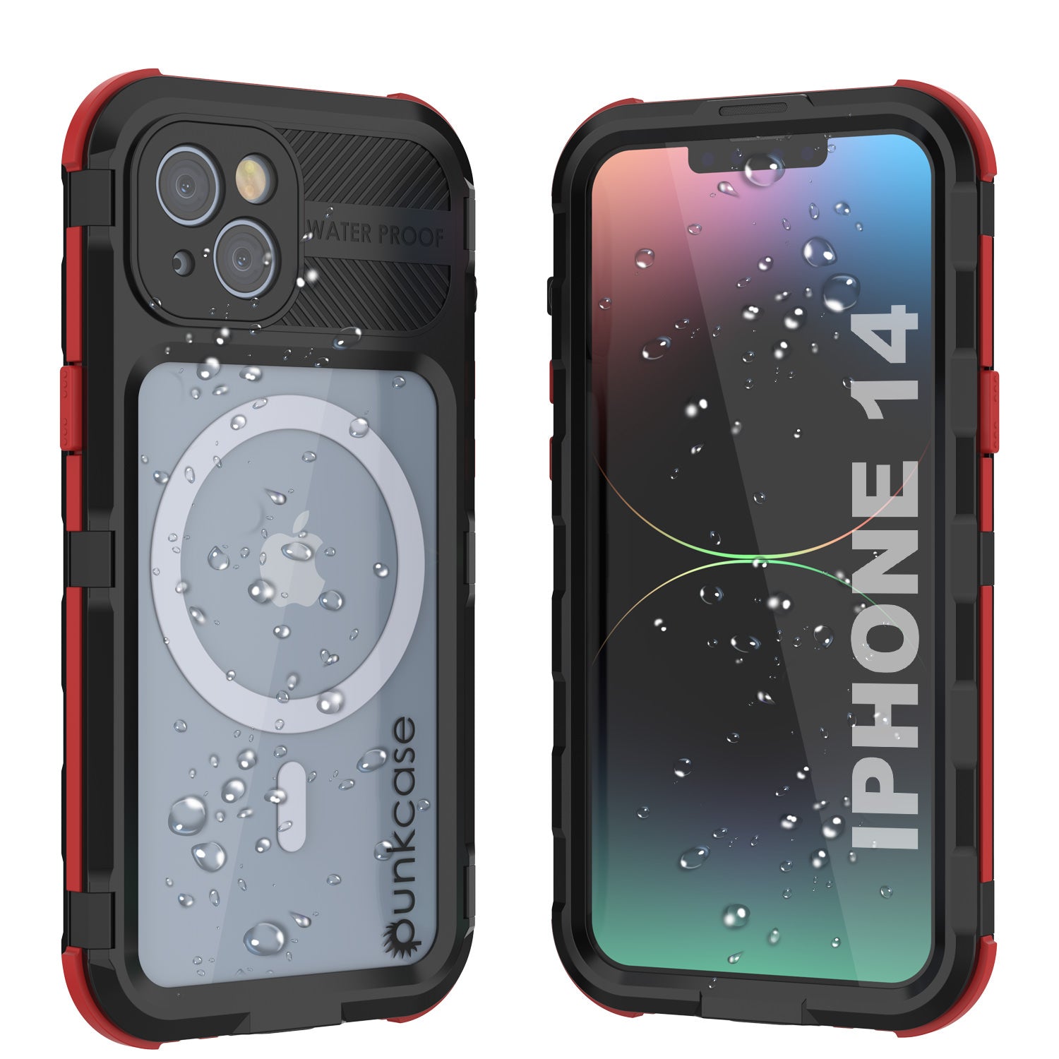 iPhone 14 Metal Extreme 2.0 Series Aluminum Waterproof Case IP68 W/Buillt in Screen Protector [Red-Black]