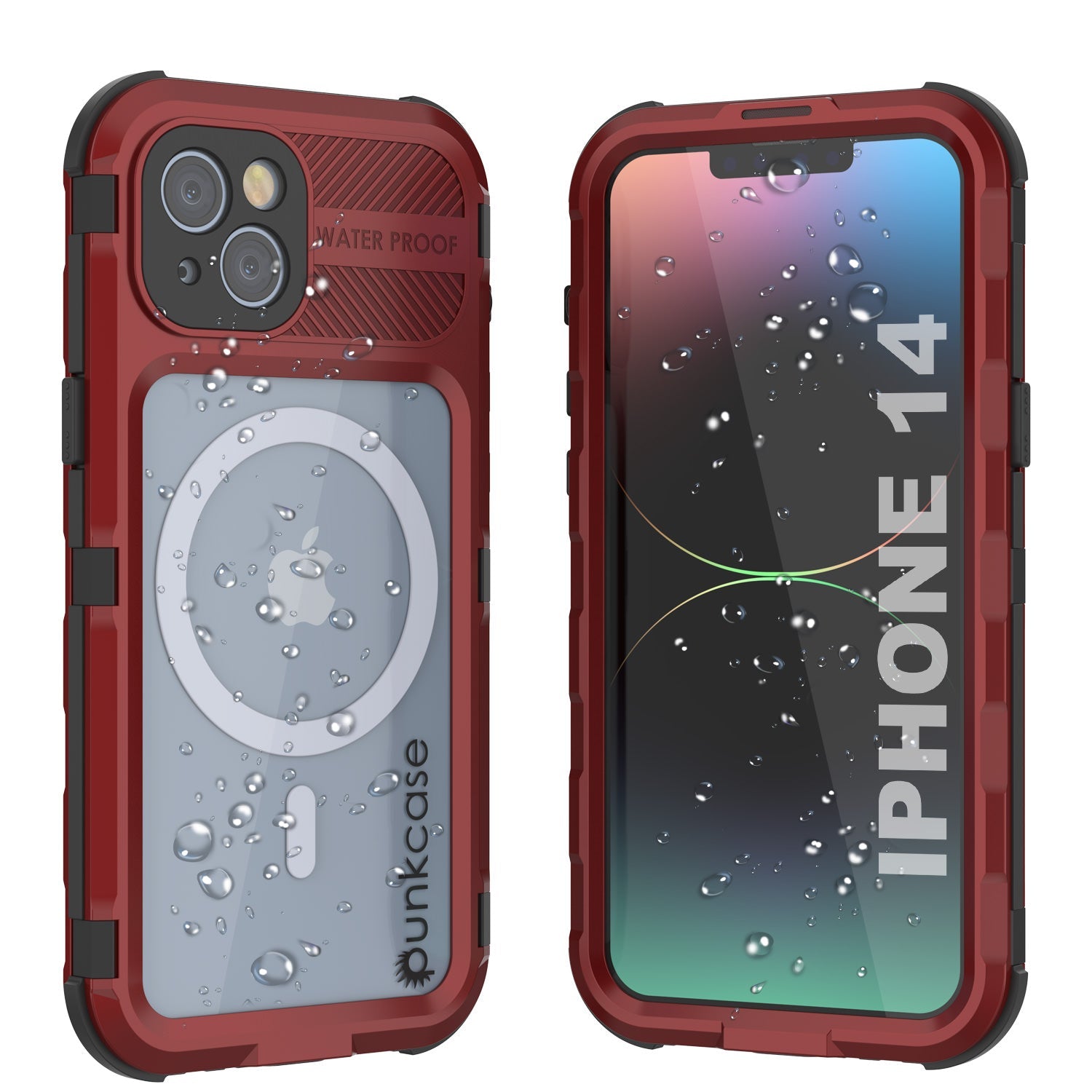 iPhone 14 Metal Extreme 2.0 Series Aluminum Waterproof Case IP68 W/Buillt in Screen Protector [Black-Red]