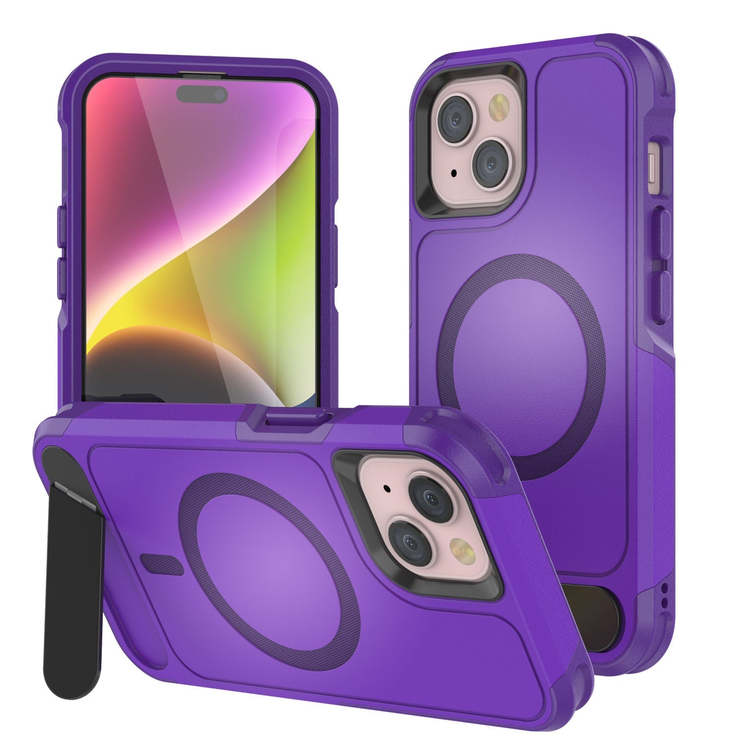 PunkCase iPhone 15 Case, [Spartan X Series] Rugged Heavy Duty Cover W/Kickstand+MagRing [purple]