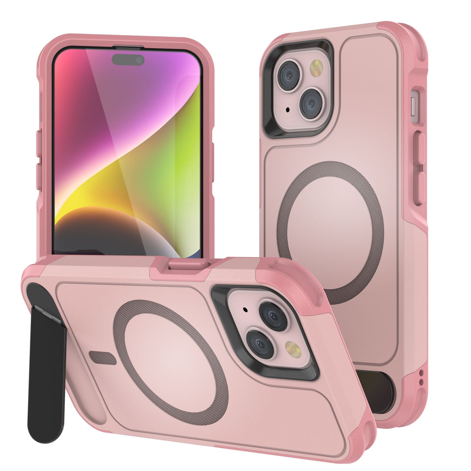 PunkCase iPhone 15 Case, [Spartan X Series] Rugged Heavy Duty Cover W/Kickstand+MagRing [pink]