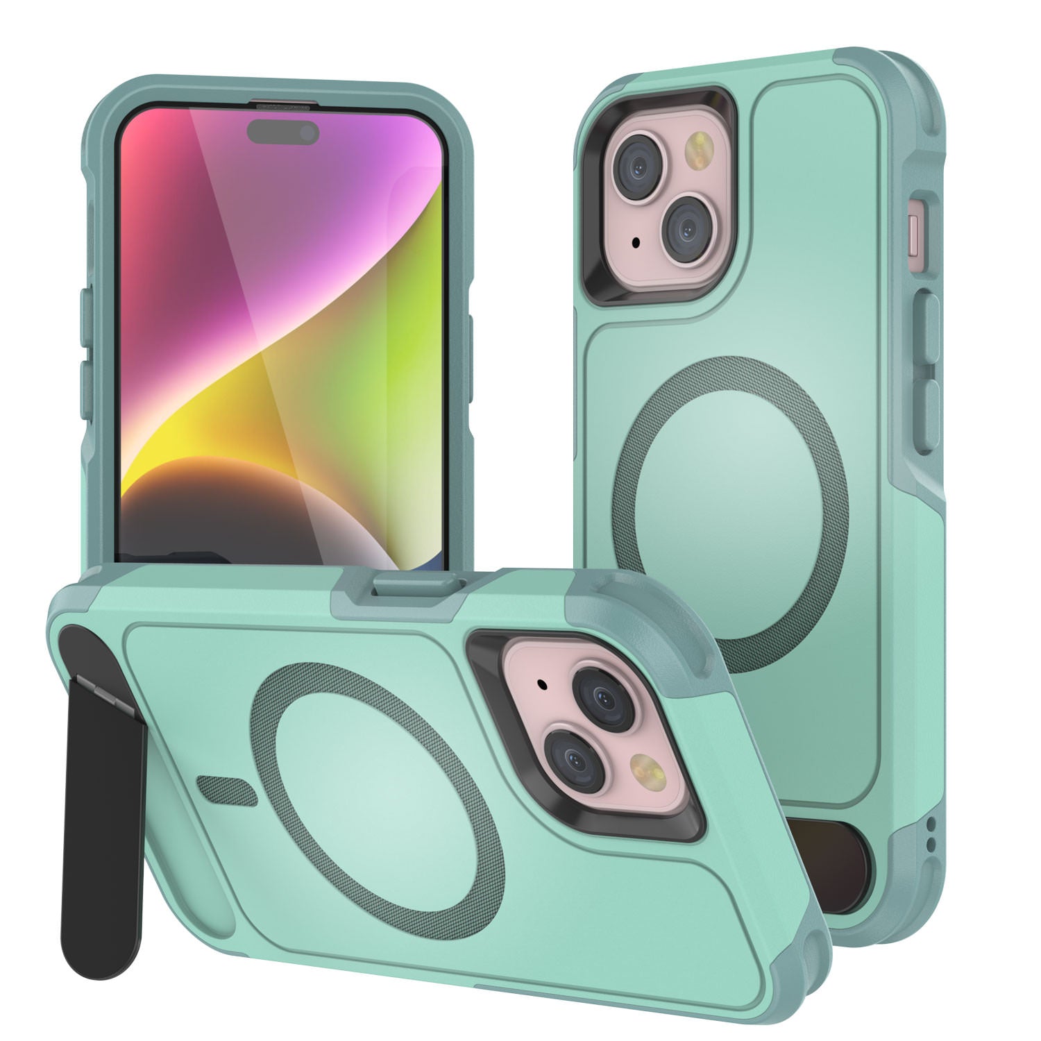 PunkCase iPhone 15 Case, [Spartan X Series] Rugged Heavy Duty Cover W/Kickstand+MagRing [teal]