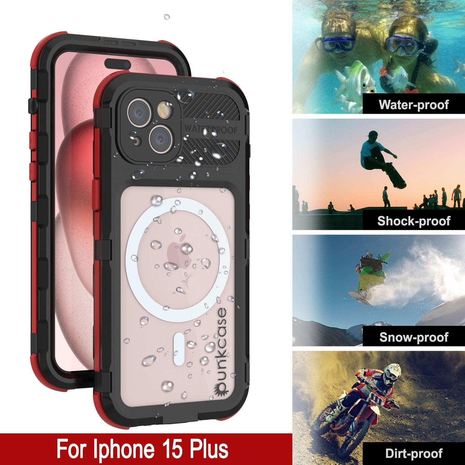 iPhone 16 Plus Metal Extreme 2.0 Series Aluminum Waterproof Case IP68 W/Buillt in Screen Protector [Black-Red]