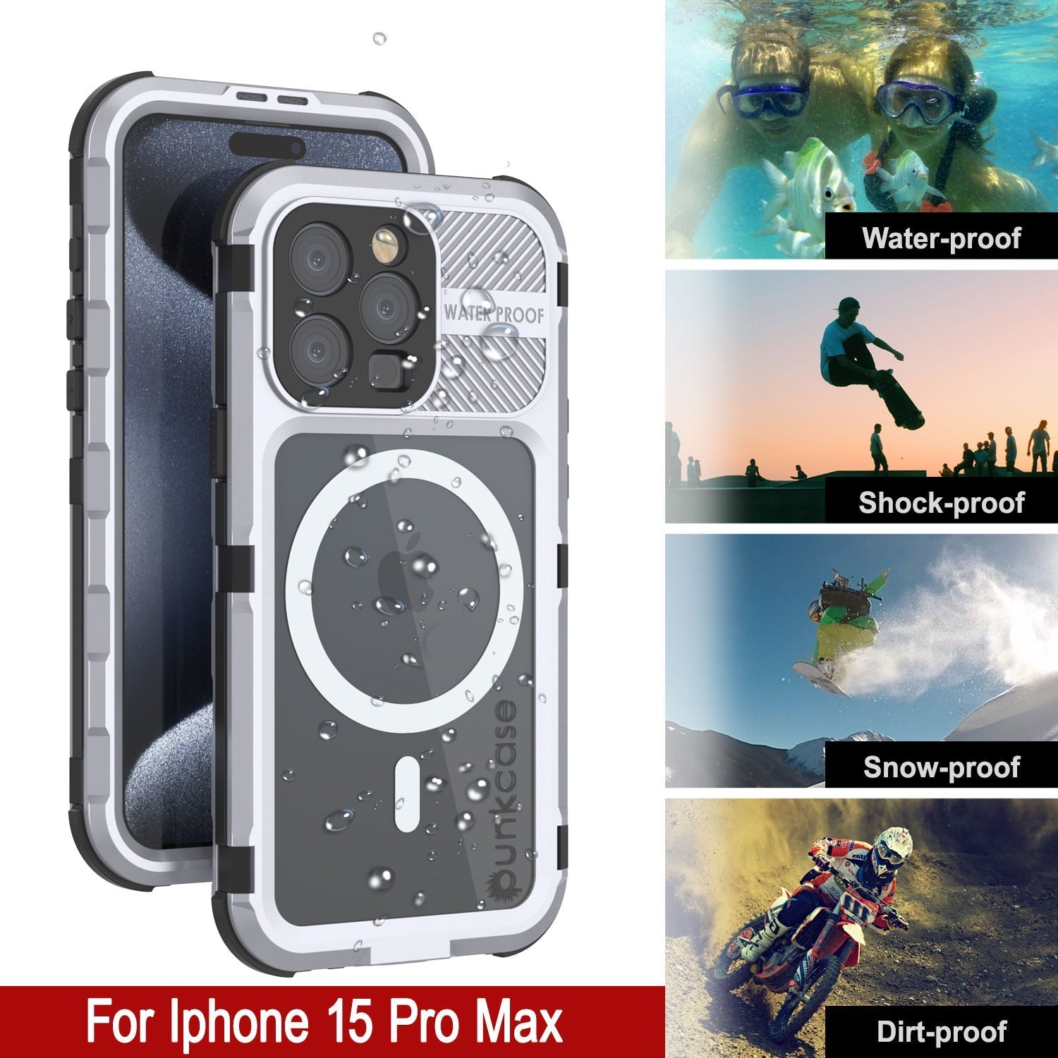 iPhone 16 Pro Max Metal Extreme 2.0 Series Aluminum Waterproof Case IP68 W/Buillt in Screen Protector [White]