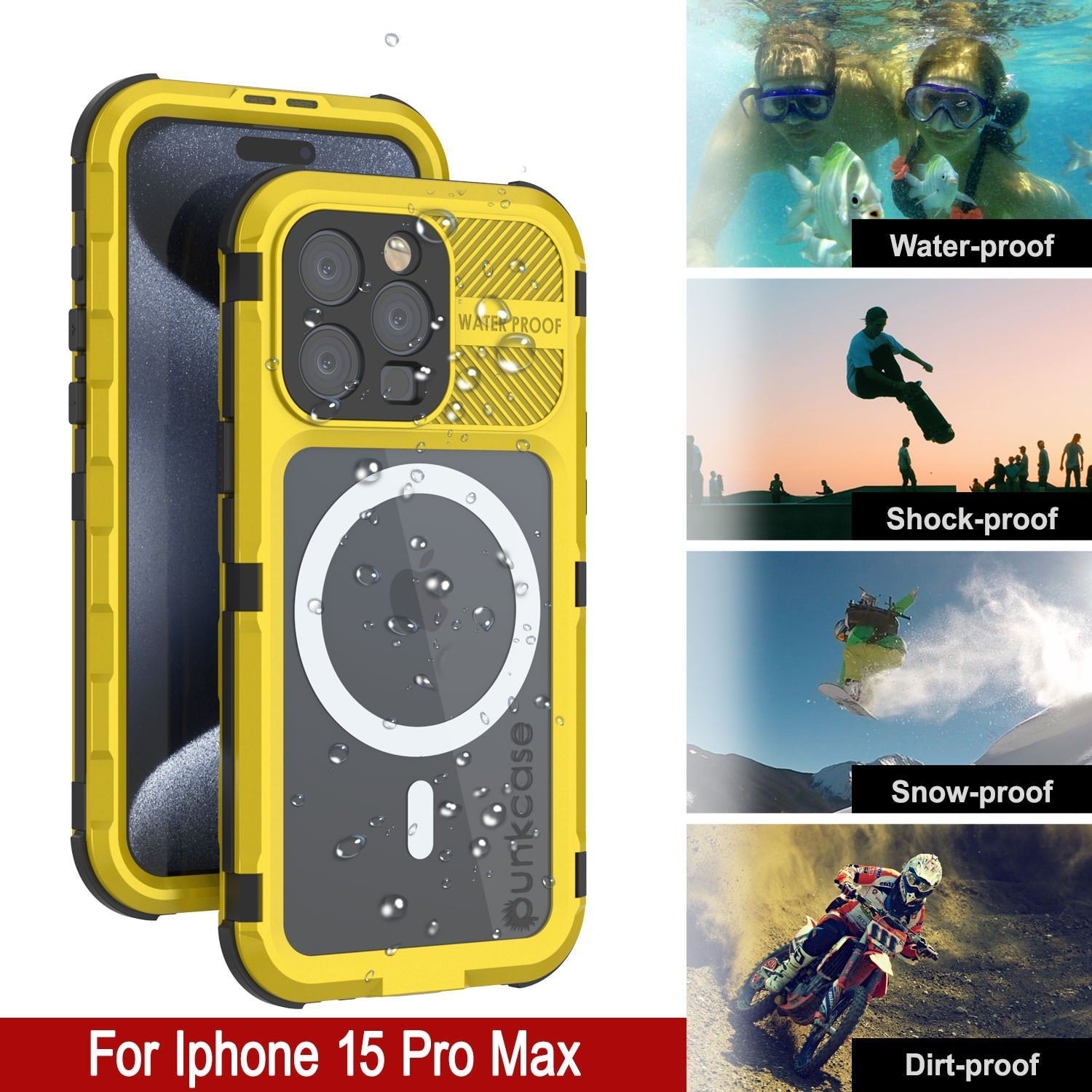 iPhone 16 Pro Max Metal Extreme 2.0 Series Aluminum Waterproof Case IP68 W/Buillt in Screen Protector [Yellow]