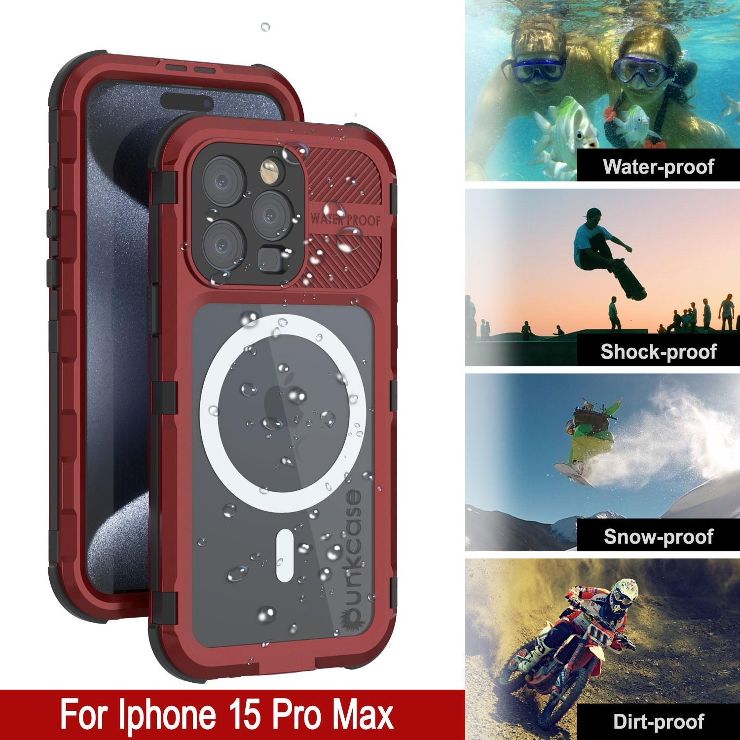 iPhone 16 Pro Max Metal Extreme 2.0 Series Aluminum Waterproof Case IP68 W/Buillt in Screen Protector [Red-Black]