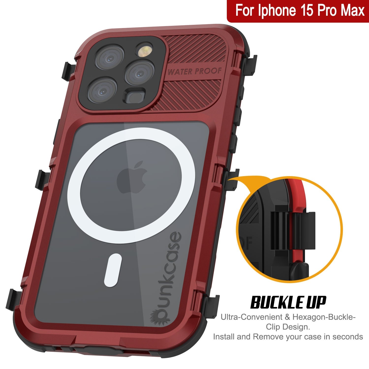 iPhone 16 Pro Max Metal Extreme 2.0 Series Aluminum Waterproof Case IP68 W/Buillt in Screen Protector [Red-Black]