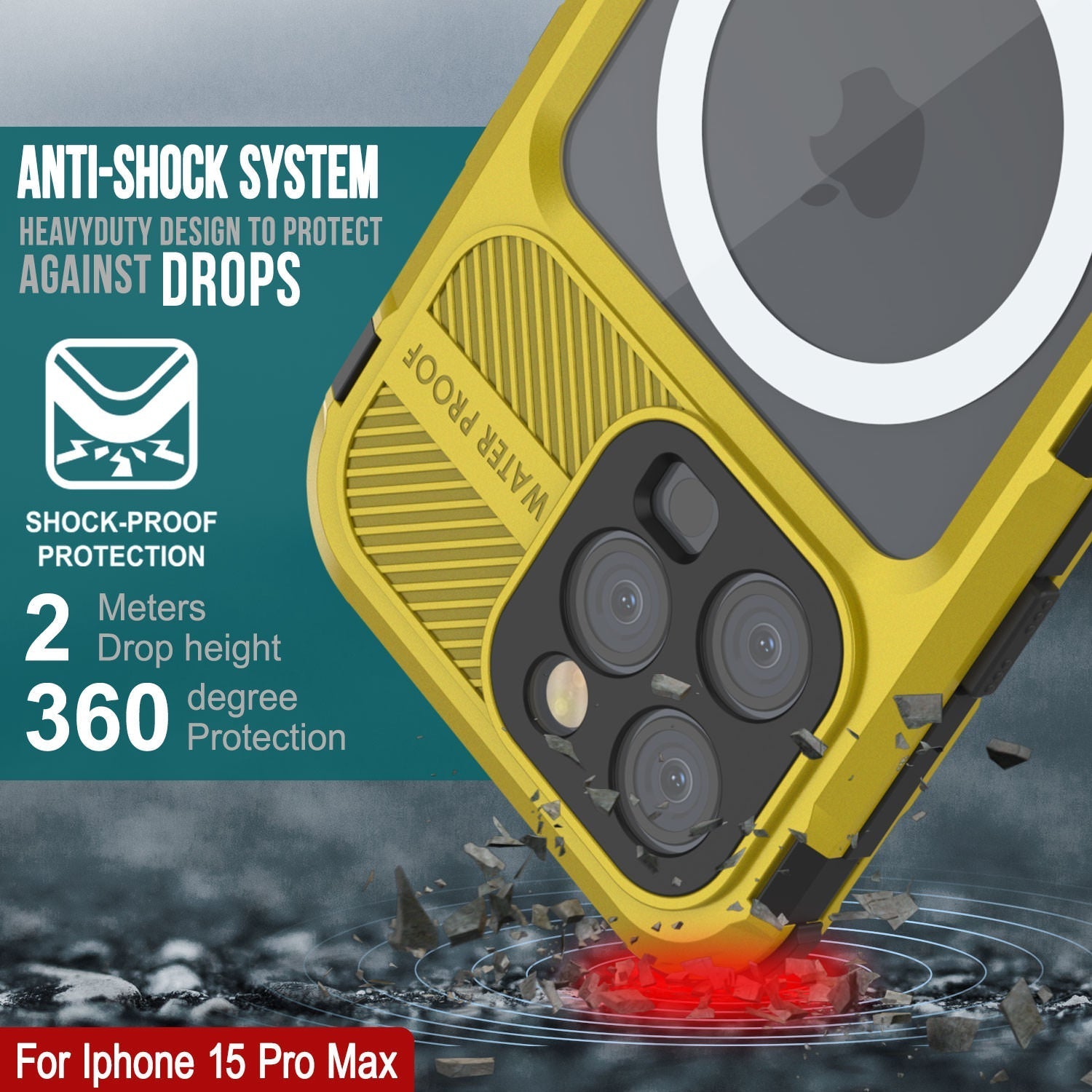 iPhone 16 Pro Max Metal Extreme 2.0 Series Aluminum Waterproof Case IP68 W/Buillt in Screen Protector [Yellow]