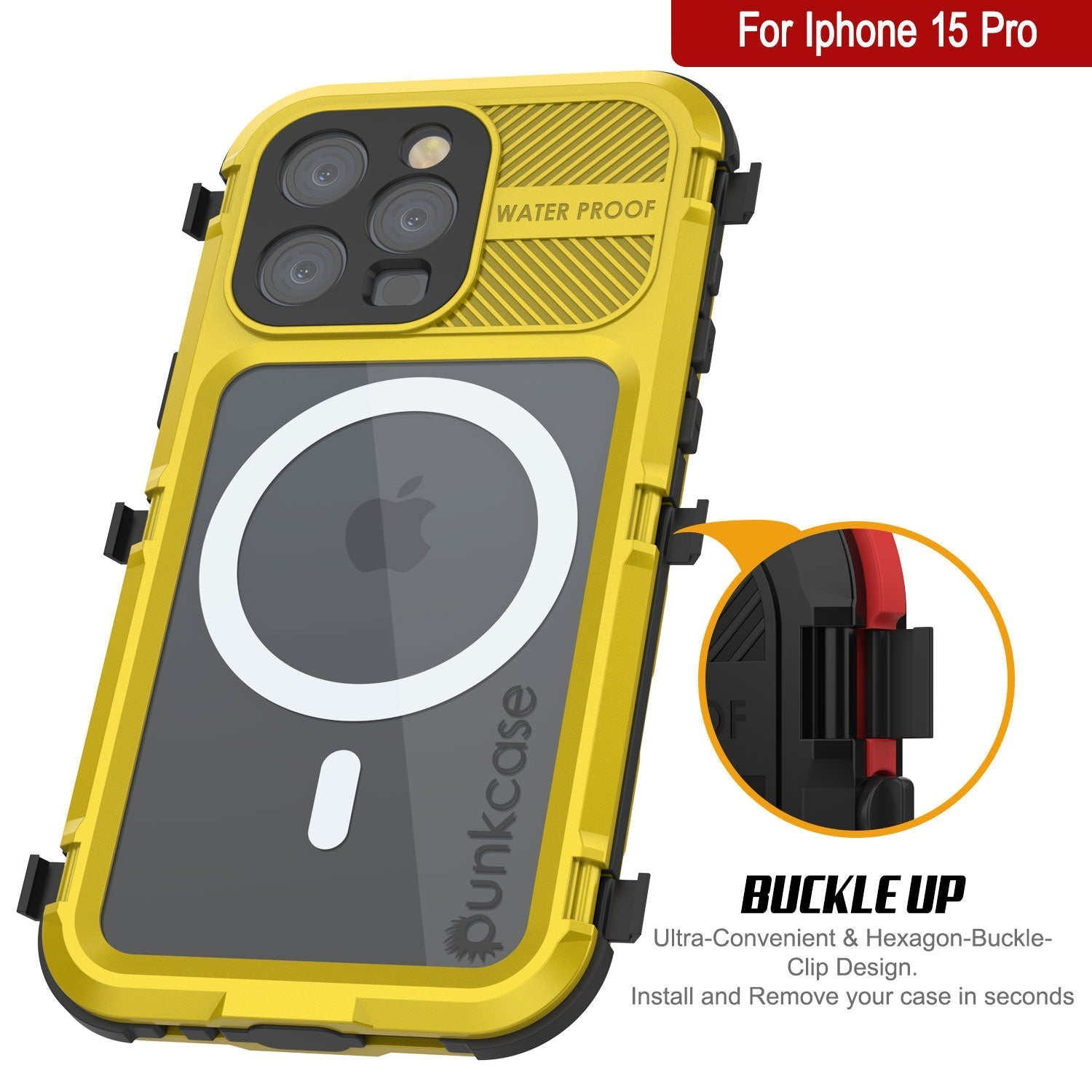 iPhone 16 Pro Metal Extreme 2.0 Series Aluminum Waterproof Case IP68 W/Buillt in Screen Protector [Yellow]