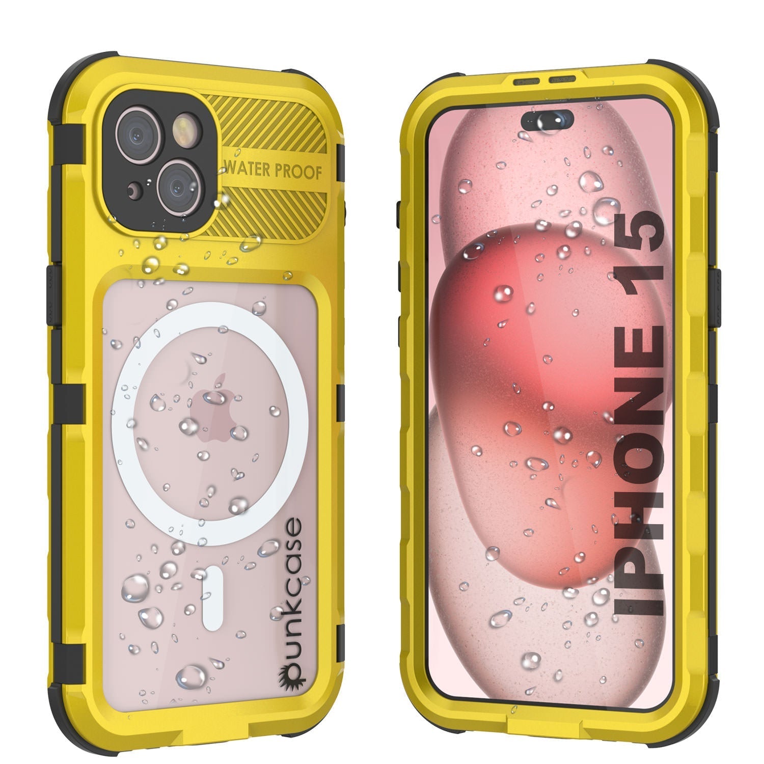 iPhone 15 Metal Extreme 2.0 Series Aluminum Waterproof Case IP68 W/Buillt in Screen Protector [Black-Red]