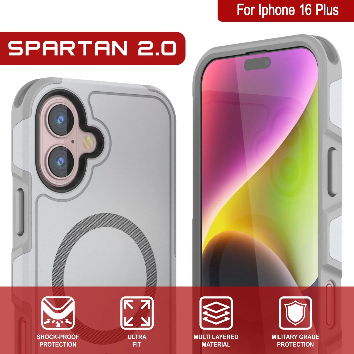 PunkCase iPhone 16 Plus Case, [Spartan 2.0 Series] Clear Rugged Heavy Duty Cover W/Built in Screen Protector [white]