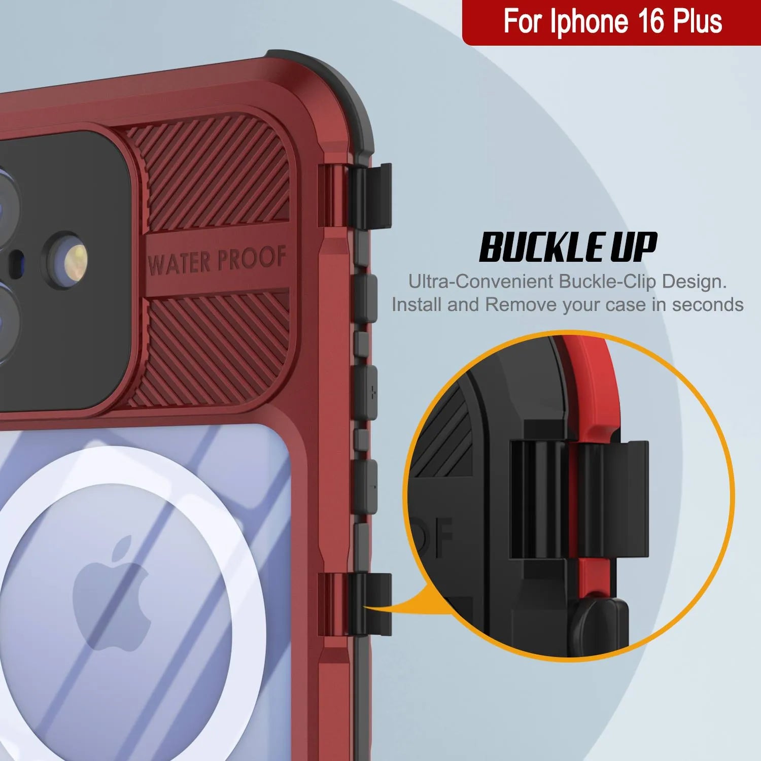 iPhone 16 Plus Metal Extreme 2.0 Series Aluminum Waterproof Case IP68 W/Buillt in Screen Protector [Red-Black]