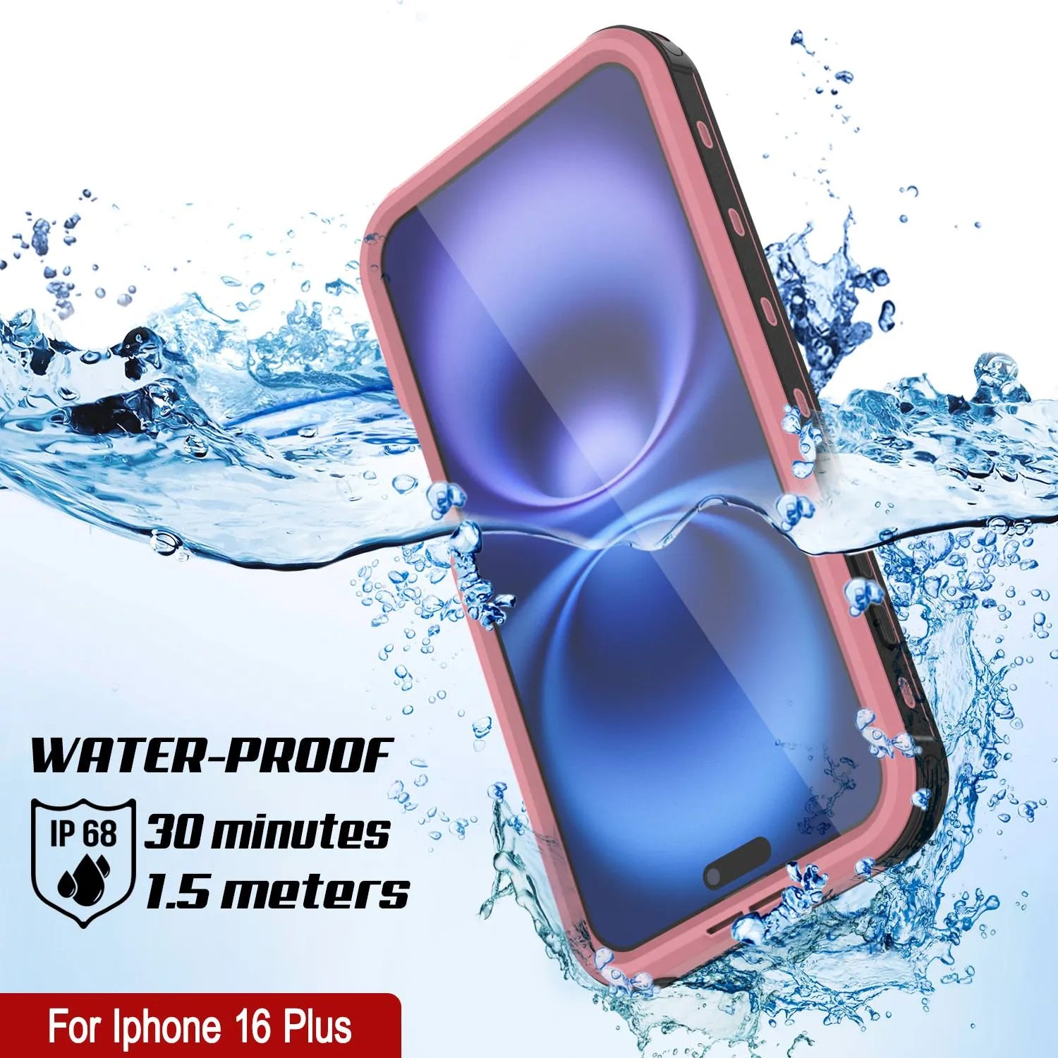 iPhone 16 Plus Waterproof IP68 Case, Punkcase [Pink] [StudStar Series] [Slim Fit] [Dirtproof]