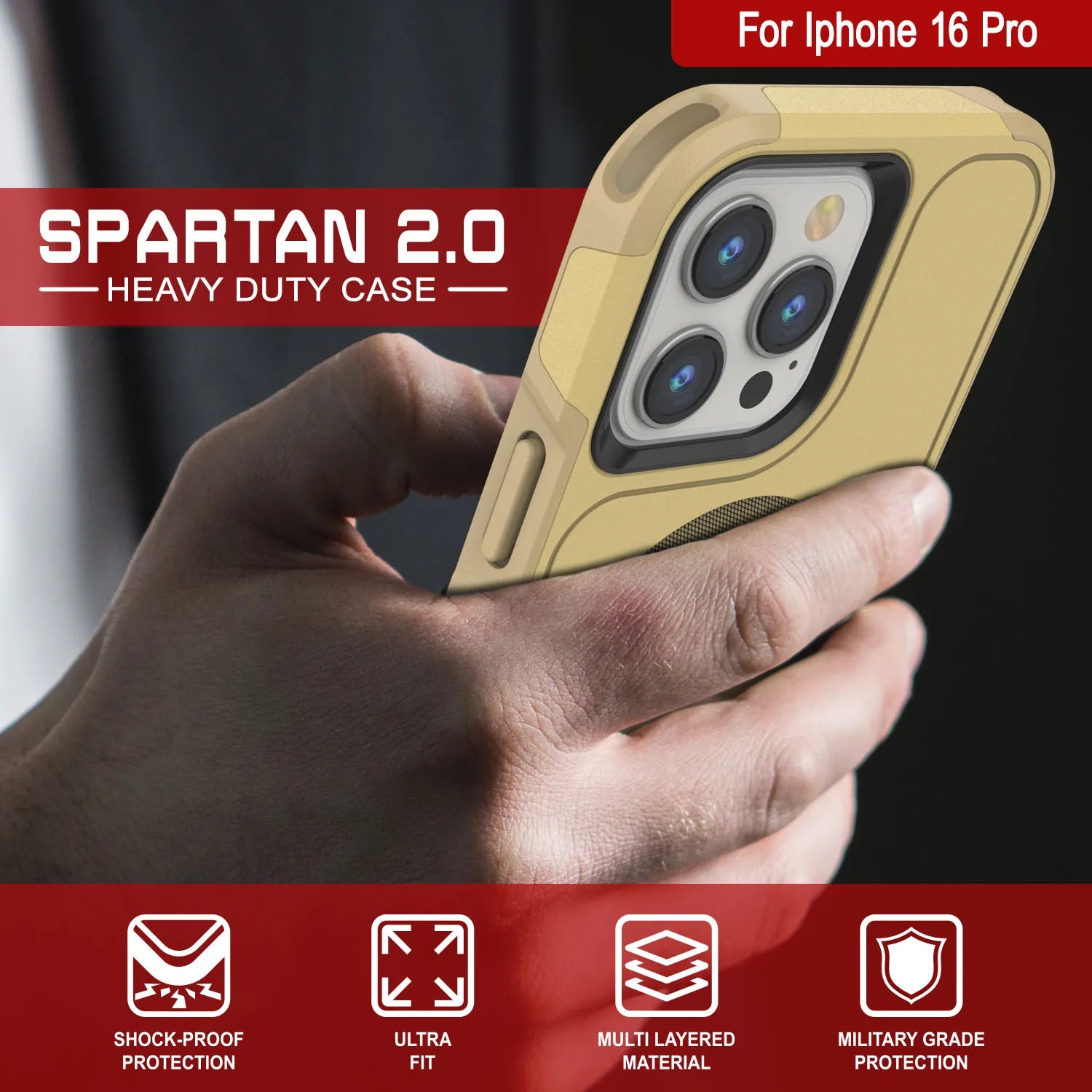 PunkCase iPhone 16 Pro Case, [Spartan 2.0 Series] Clear Rugged Heavy Duty Cover W/Built in Screen Protector [yellow]