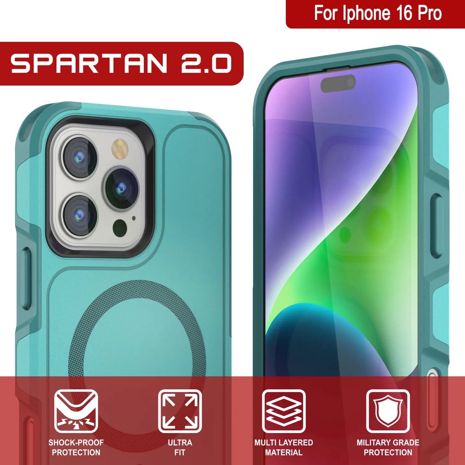 PunkCase iPhone 16 Pro Case, [Spartan 2.0 Series] Clear Rugged Heavy Duty Cover W/Built in Screen Protector [Blue]