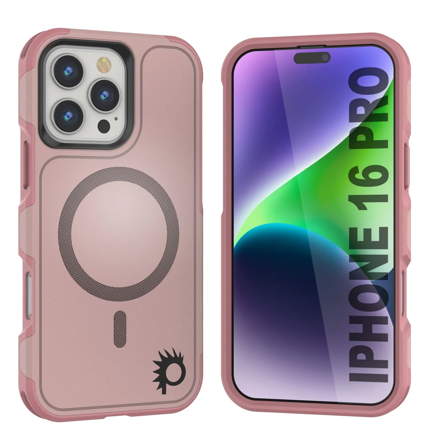 PunkCase iPhone 16 Pro Case, [Spartan 2.0 Series] Clear Rugged Heavy Duty Cover W/Built in Screen Protector [pink]