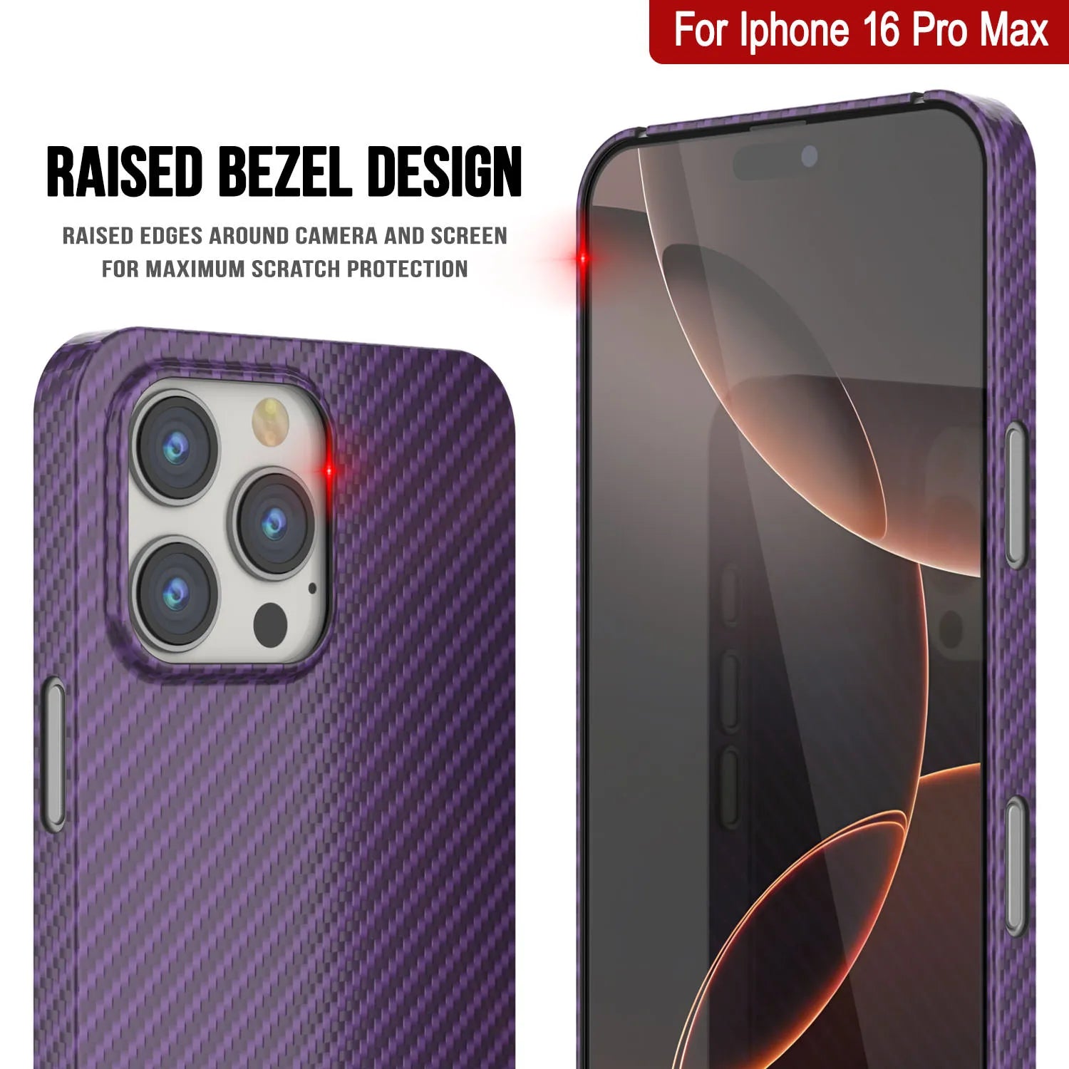 Punkcase iPhone 16 Pro Max Carbon Fiber Case [AramidShield Series] Ultra Slim & Light Kevlar [Purple]