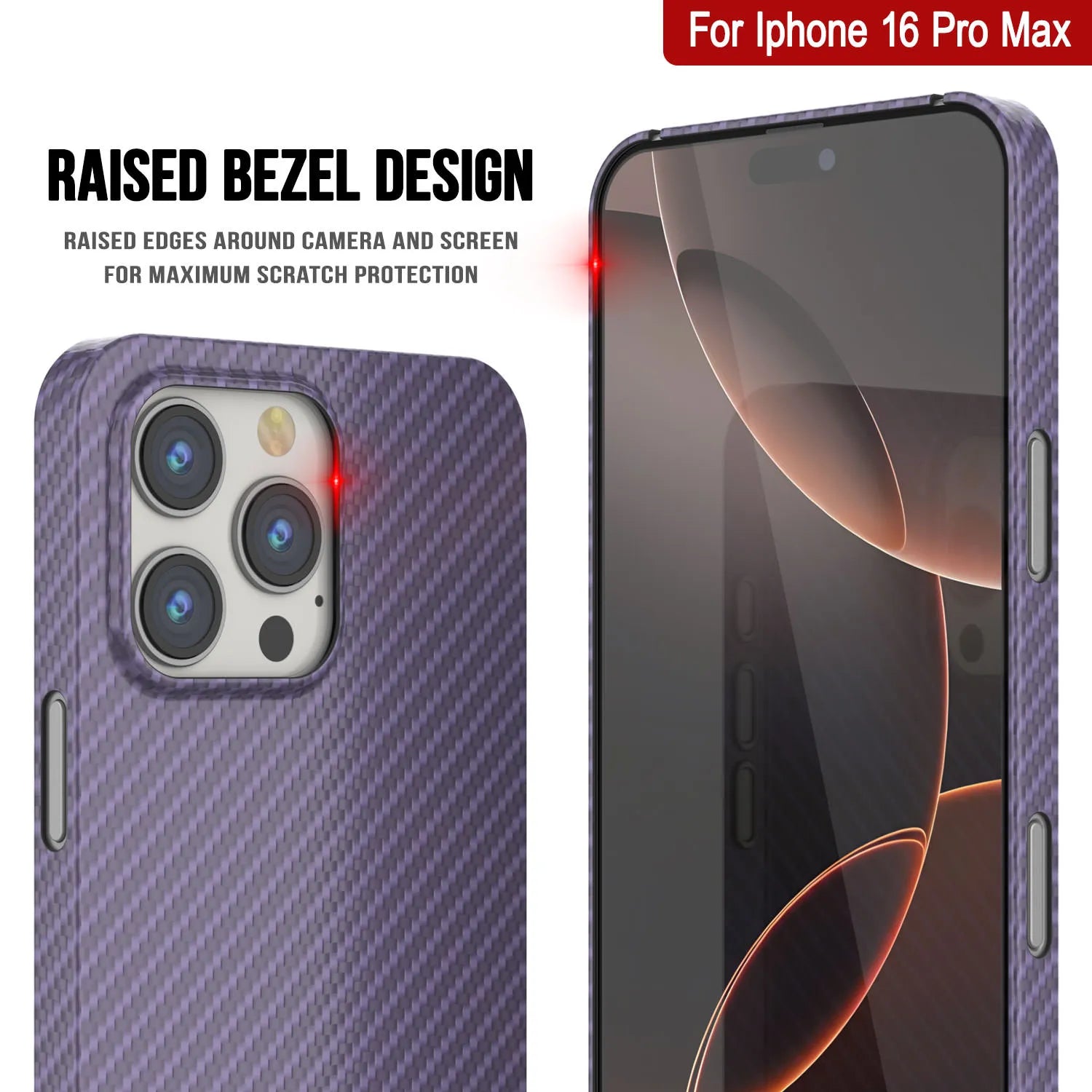 Punkcase iPhone 16 Pro Max Carbon Fiber Case [AramidShield Series] Ultra Slim & Light Kevlar [Lilac]