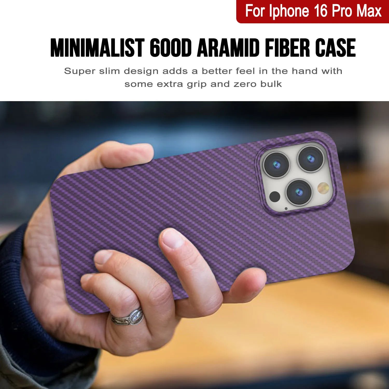 Punkcase iPhone 16 Pro Max Carbon Fiber Case [AramidShield Series] Ultra Slim & Light Kevlar [Purple]