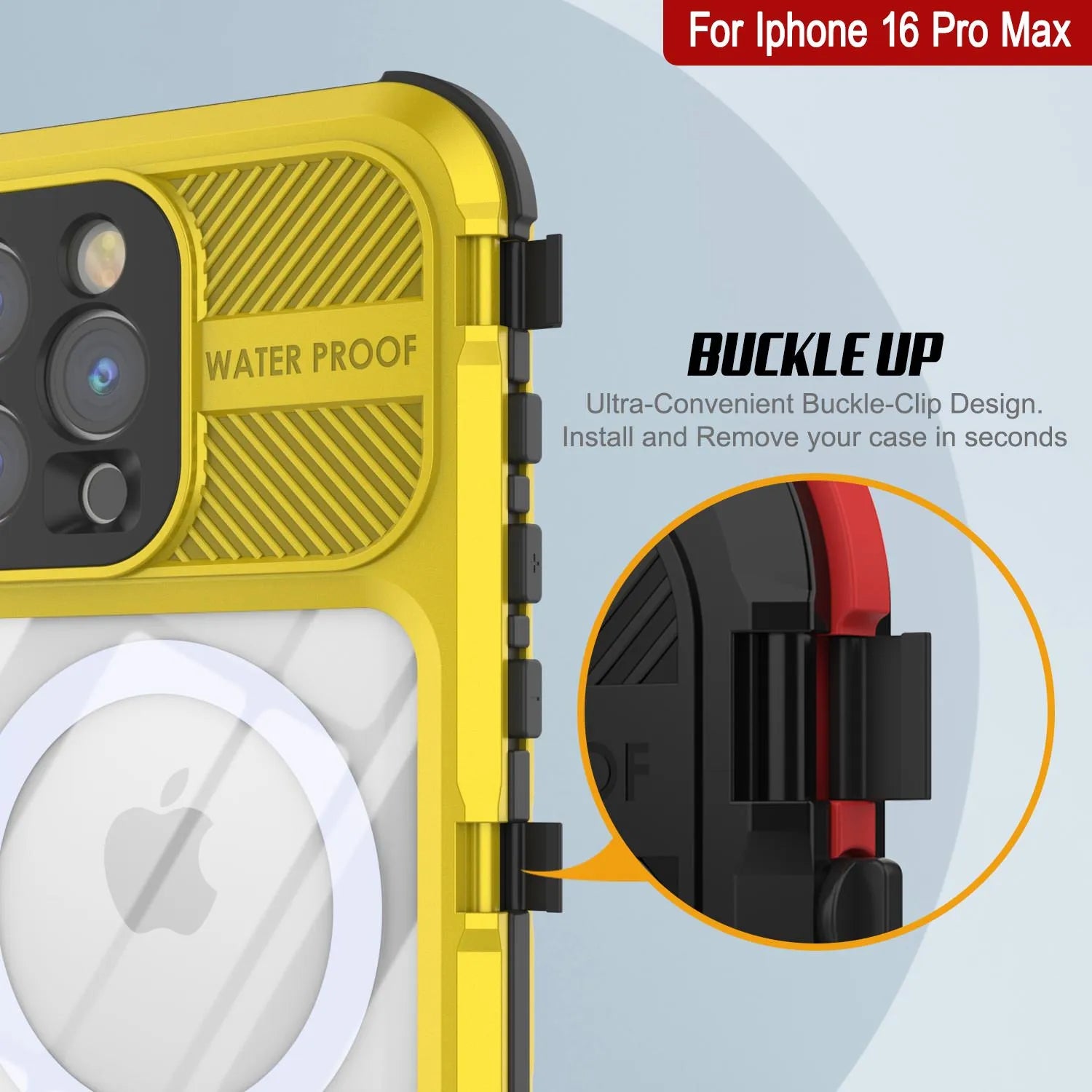 iPhone 16 Pro Max Metal Extreme 2.0 Series Aluminum Waterproof Case IP68 W/Buillt in Screen Protector [Yellow]