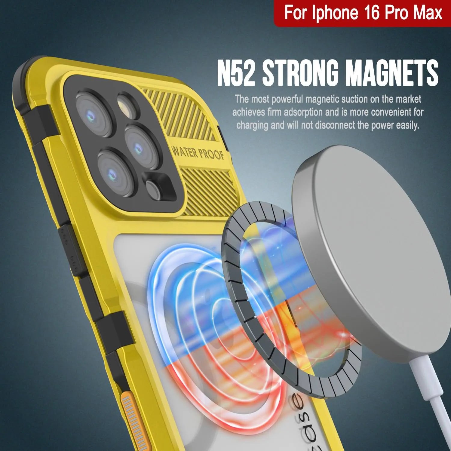 iPhone 16 Pro Max Metal Extreme 2.0 Series Aluminum Waterproof Case IP68 W/Buillt in Screen Protector [Yellow]