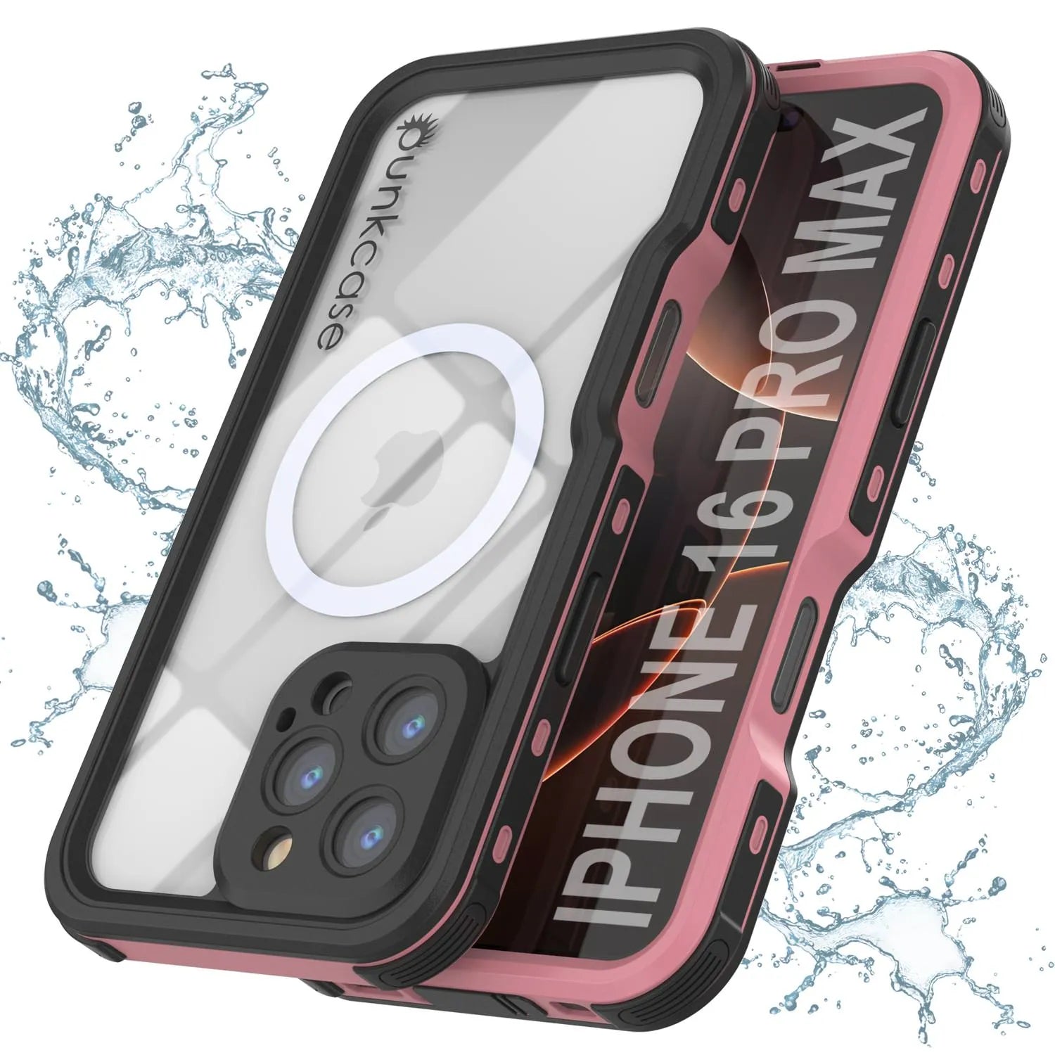 iPhone 16 Pro Max Waterproof IP68 Case, Punkcase [Pink] [StudStar Series] [Slim Fit] [Dirtproof]