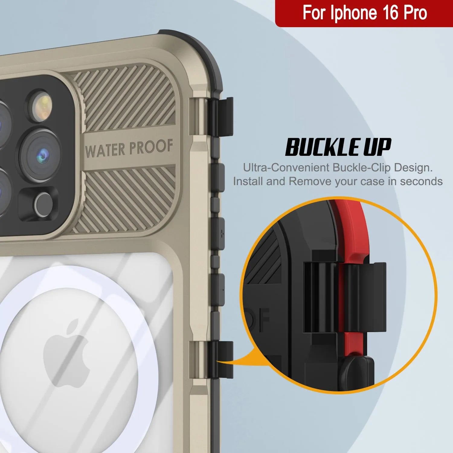 iPhone 16 Pro Metal Extreme 2.0 Series Aluminum Waterproof Case IP68 W/Buillt in Screen Protector [Gold]