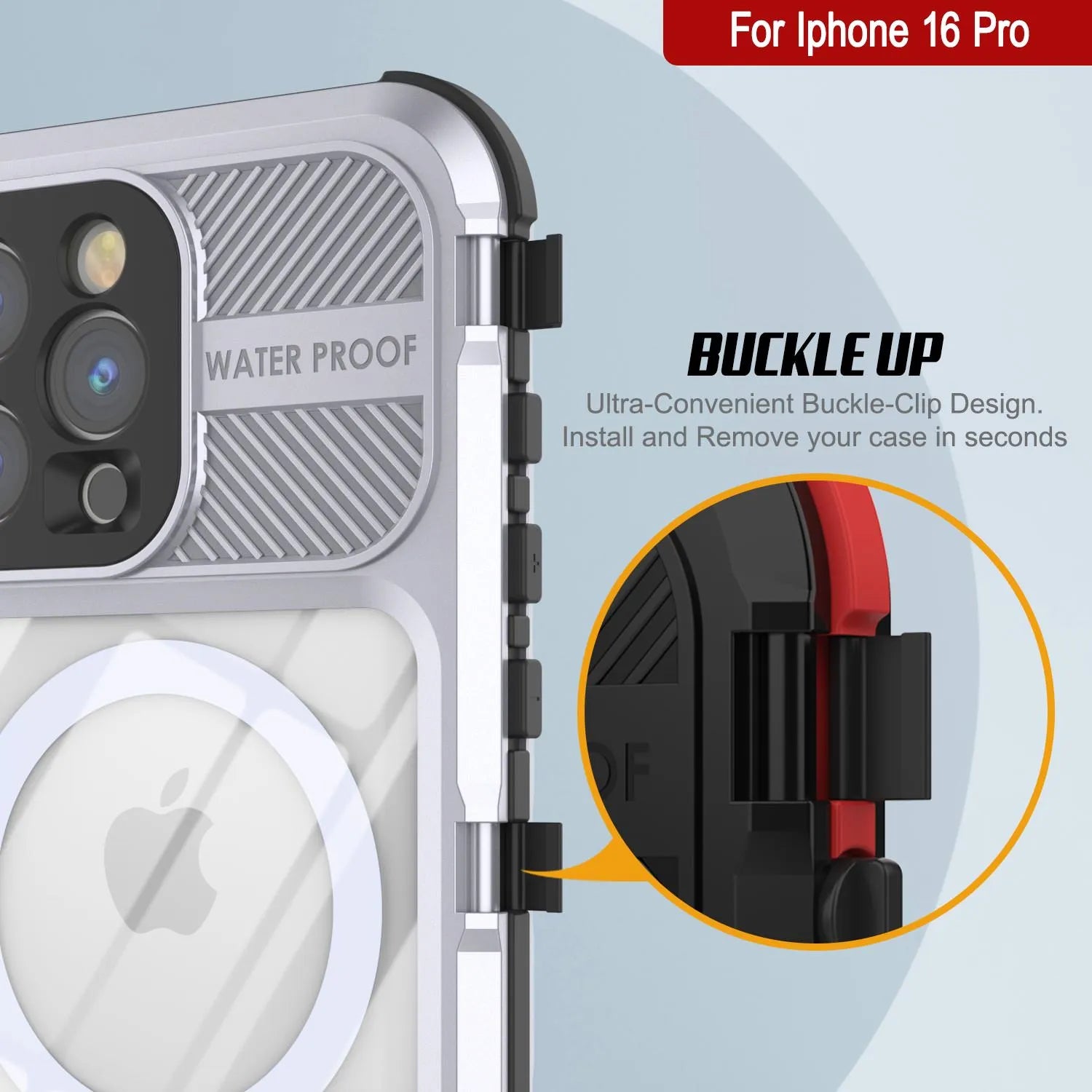 iPhone 16 Pro Metal Extreme 2.0 Series Aluminum Waterproof Case IP68 W/Buillt in Screen Protector [White]