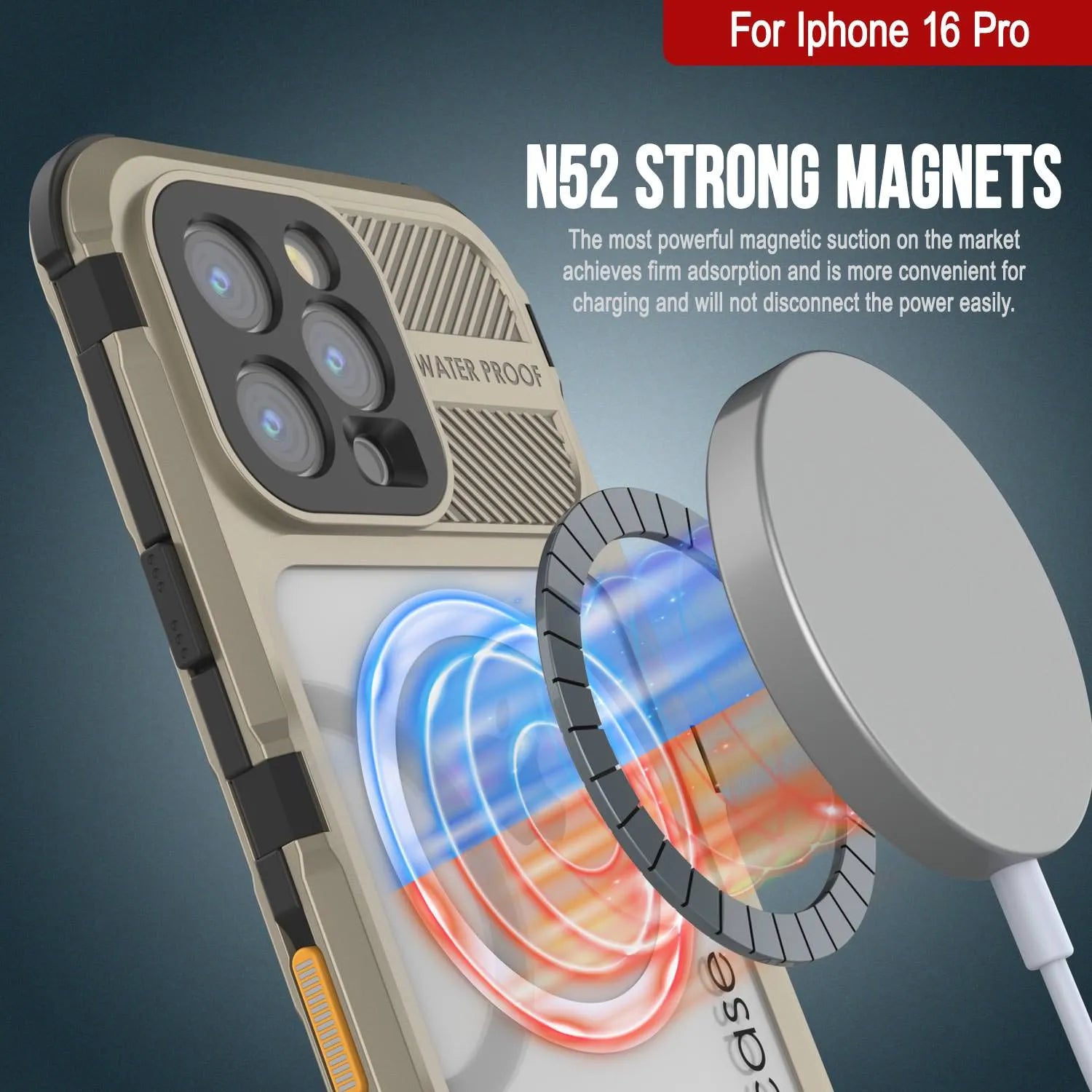 iPhone 16 Pro Metal Extreme 2.0 Series Aluminum Waterproof Case IP68 W/Buillt in Screen Protector [Gold]