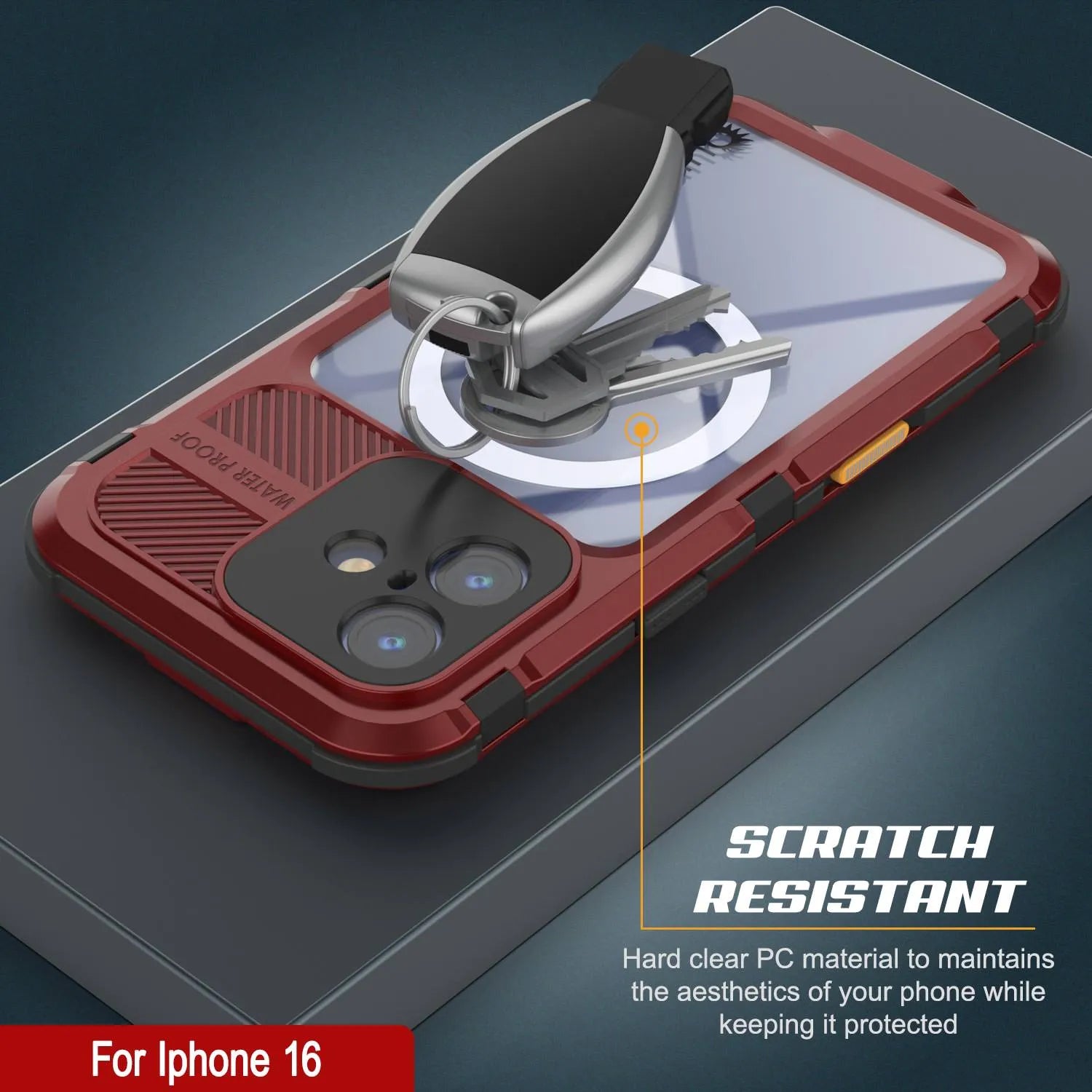 iPhone 16 Metal Extreme 2.0 Series Aluminum Waterproof Case IP68 W/Buillt in Screen Protector [Red-Black]