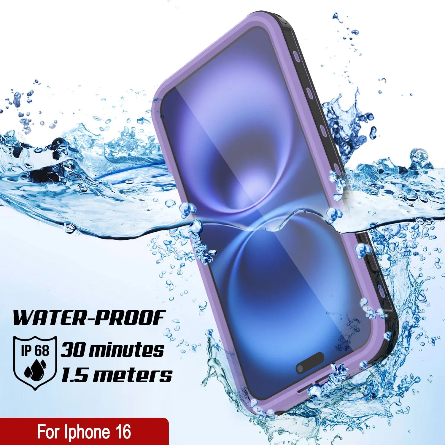 iPhone 16 Waterproof IP68 Case, Punkcase [Lilac] [StudStar Series] [Slim Fit] [Dirtproof]