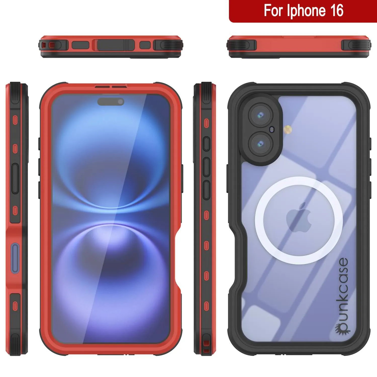 iPhone 16 Waterproof IP68 Case, Punkcase [Red] [StudStar Series] [Slim Fit]