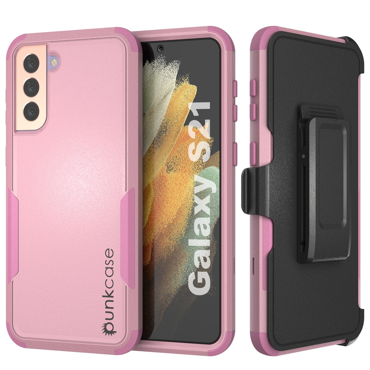 Punkcase for Galaxy S21 5G Belt Clip Multilayer Holster Case [Patron Series] [Red-Black]