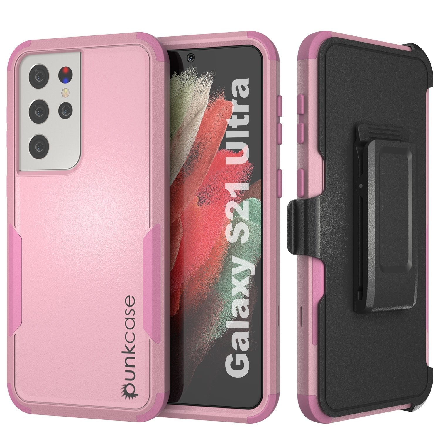 Punkcase for Galaxy S21 Ultra 5G Belt Clip Multilayer Holster Case [Patron Series] [Mint-Pink]