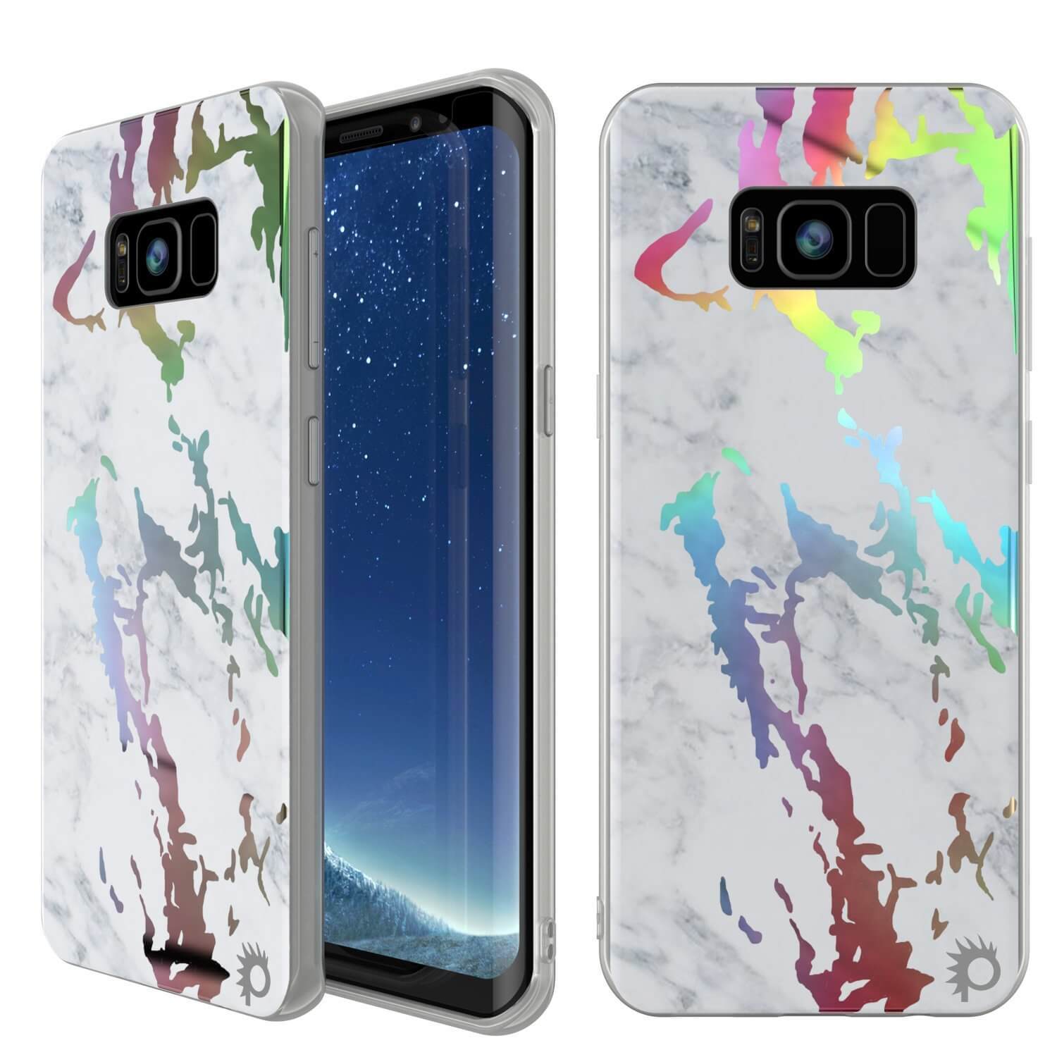 Punkcase Galaxy S8+ PLUS Marble Case, Protective Full Body Cover W/PunkShield Screen Protector (Black Mirage)