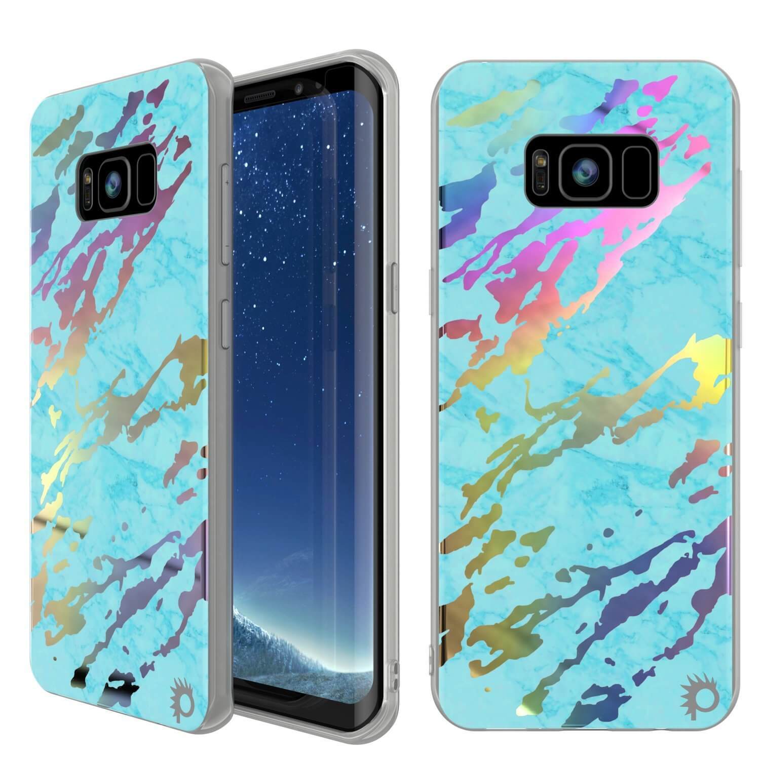 Punkcase Galaxy S8+ PLUS Marble Case, Protective Full Body Cover W/PunkShield Screen Protector (Blue Marmo)