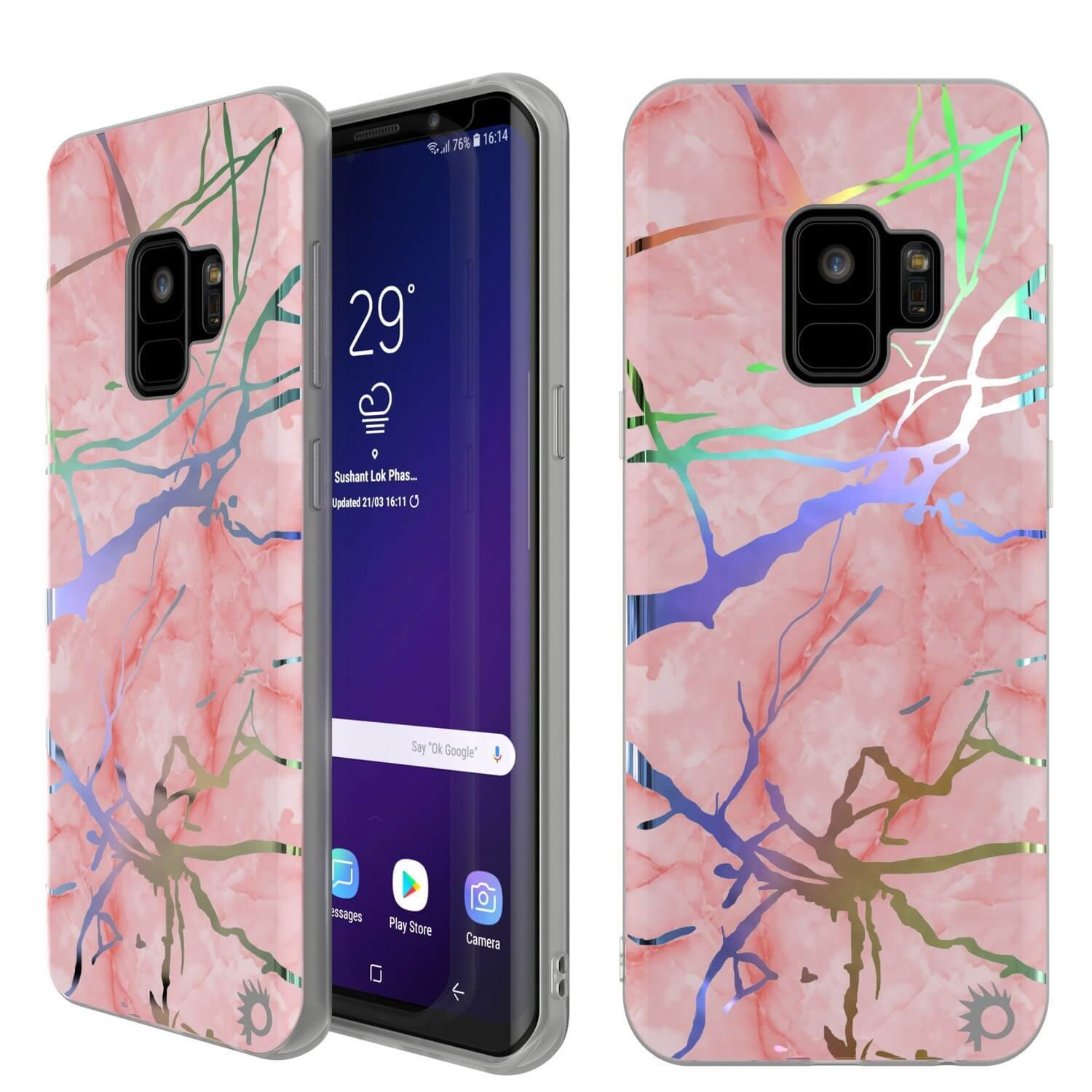 Punkcase Galaxy S9 Marble Case, Protective Full Body Cover W/PunkShield Screen Protector (Black Mirage)