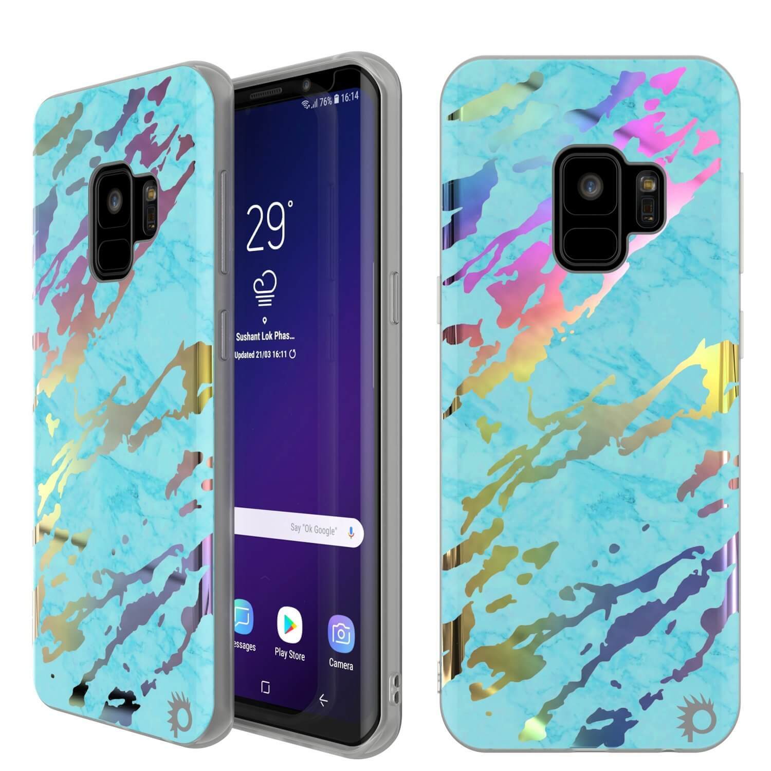 Punkcase Galaxy S9 Marble Case, Protective Full Body Cover W/PunkShield Screen Protector (Black Mirage)