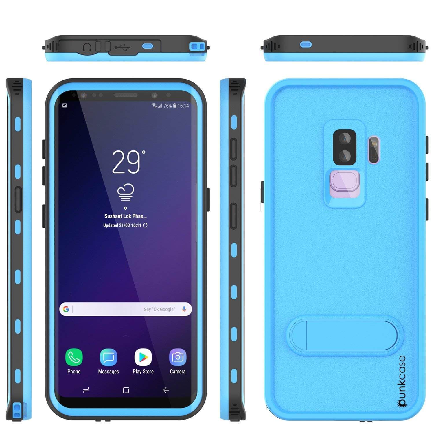 Galaxy S9 Plus Waterproof Case, Punkcase [KickStud Series] Armor Cover [BLACK]