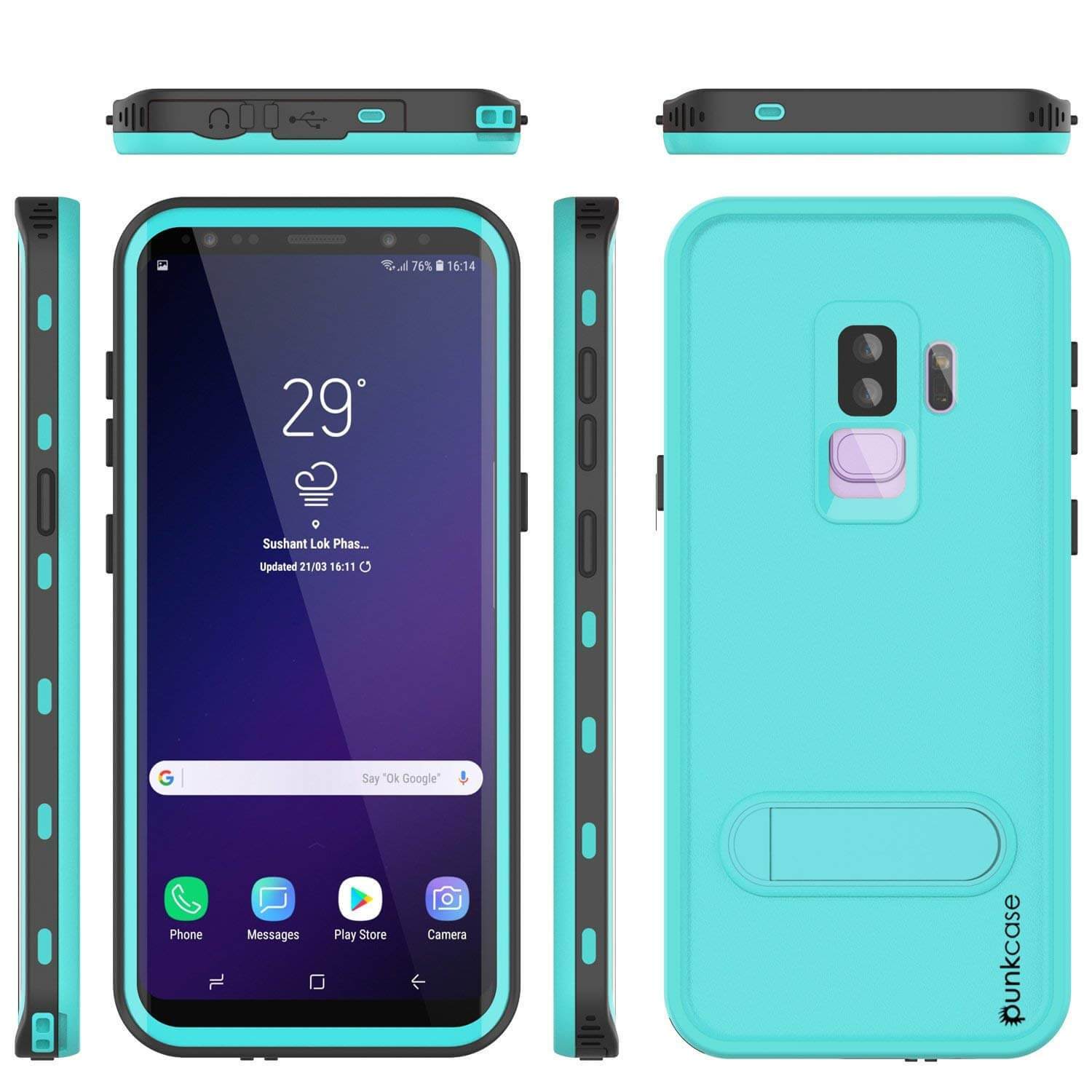 Galaxy S9 Plus Waterproof Case, Punkcase [KickStud Series] Armor Cover [LIGHT GREEN]