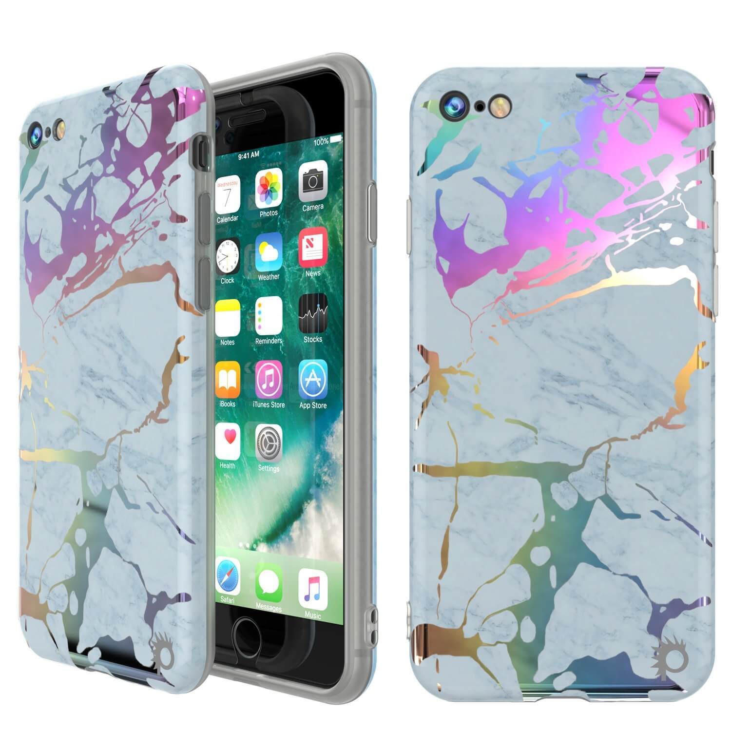 Punkcase iPhone 8 / 7 Marble Case, Protective Full Body Cover W/9H Tempered Glass Screen Protector (Black Mirage)